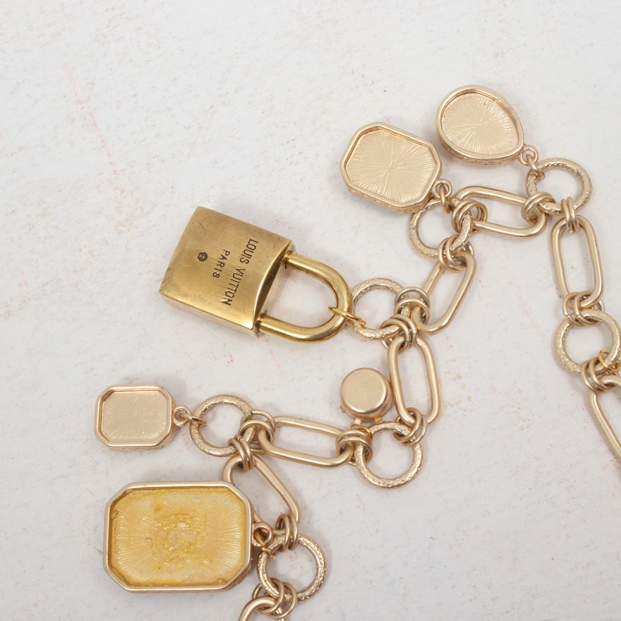 Louis Vuitton Vintage Brass Lock on Embellished Chain Necklace | EBTH