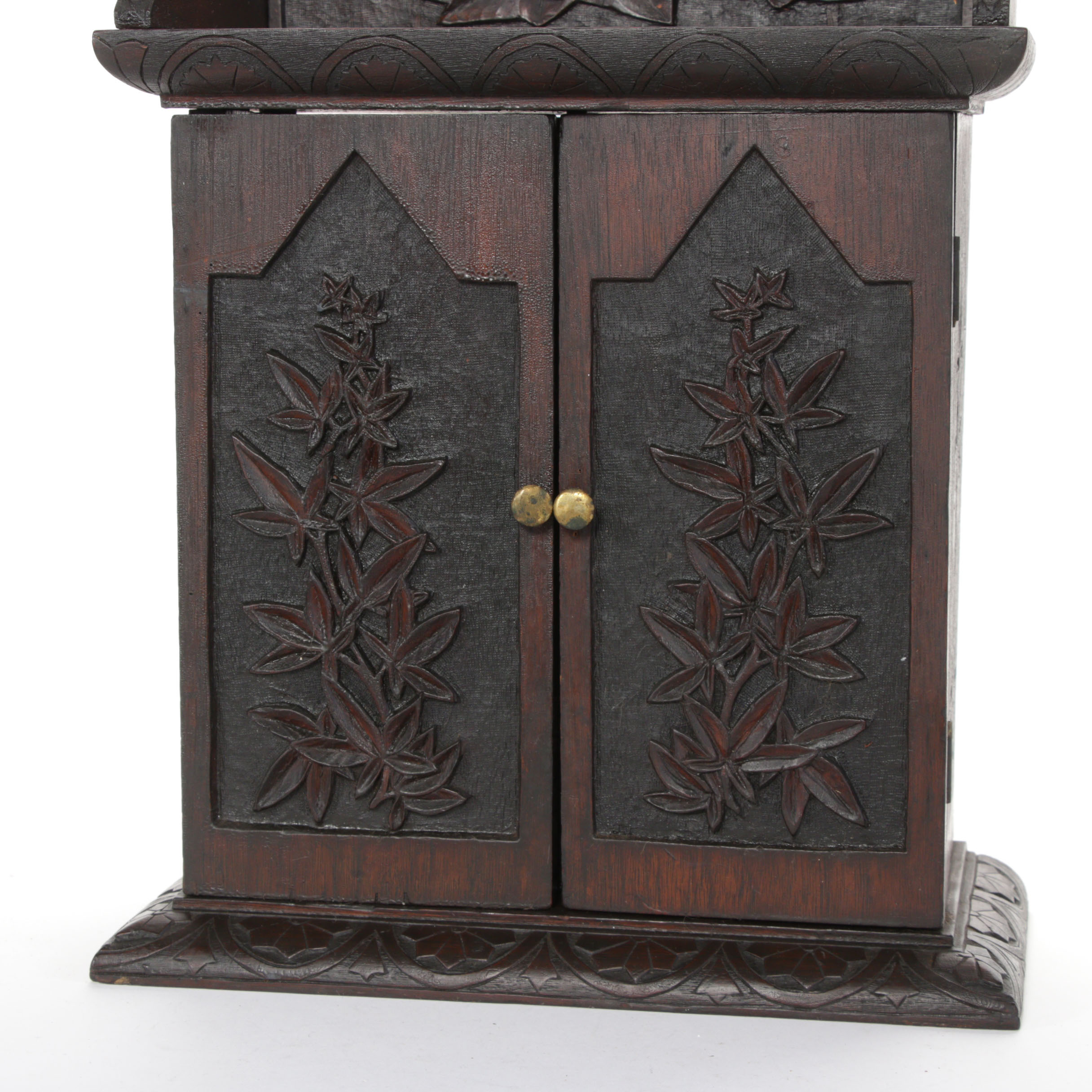 Cincinnati Art Carved Mixed Wood Smoking or Pipe Cabinet 