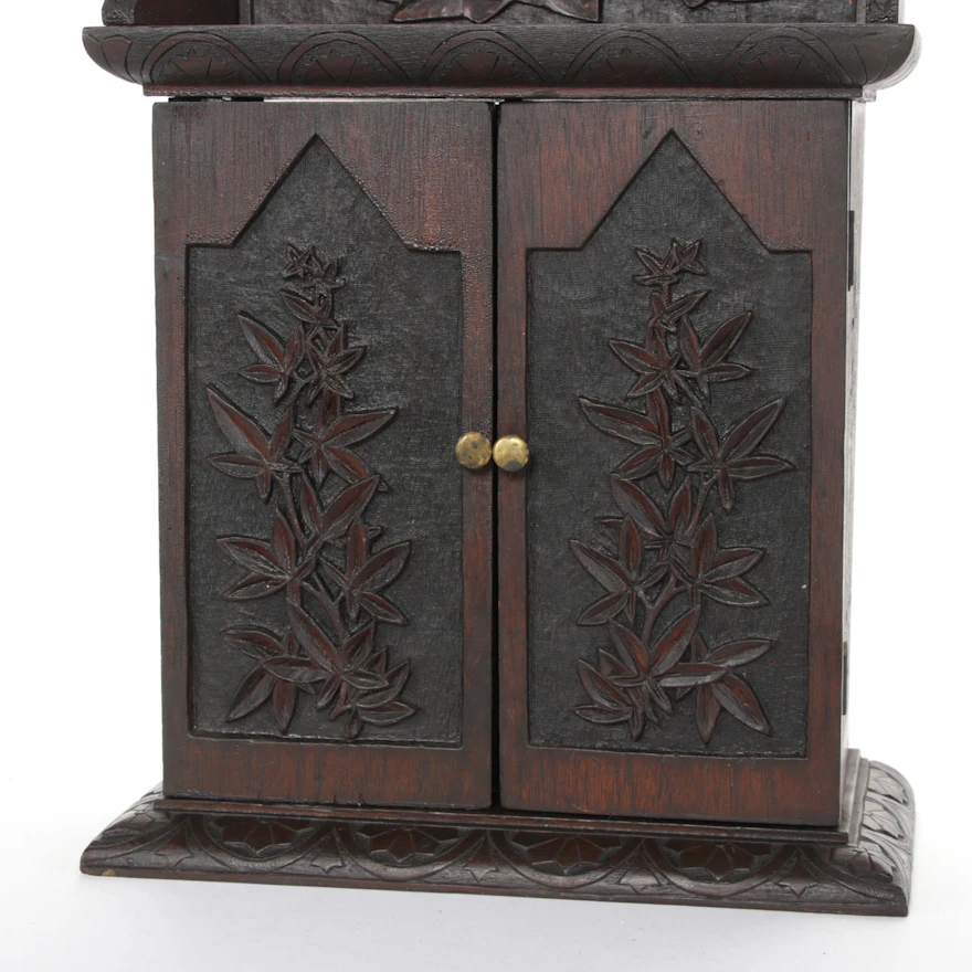 Cincinnati Art Carved Mixed Wood Smoking or Pipe Cabinet Cincinnati Art Carved Mixed Wood Smoking or Pipe Cabinet