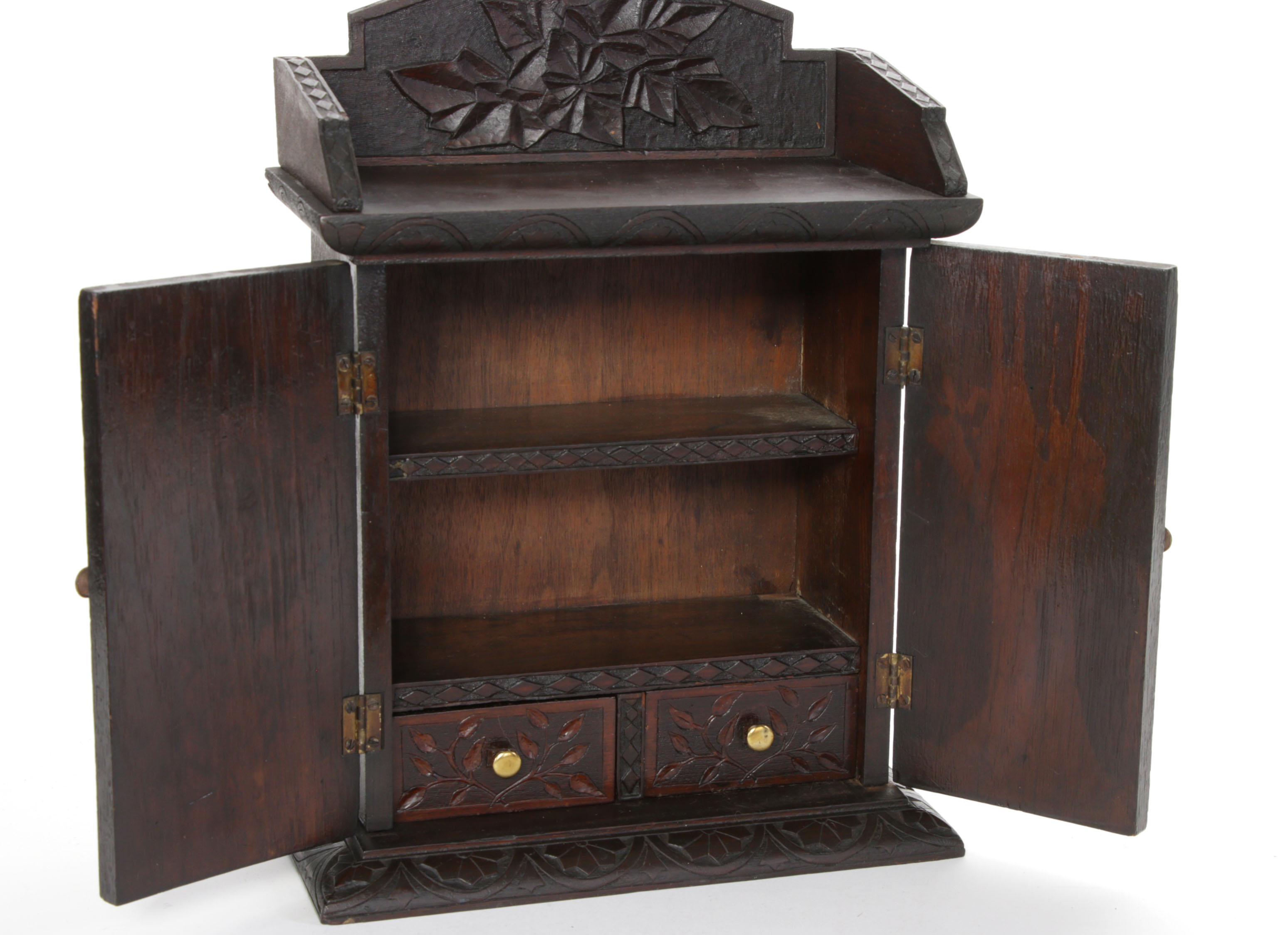 Cincinnati Art Carved Mixed Wood Smoking or Pipe Cabinet 