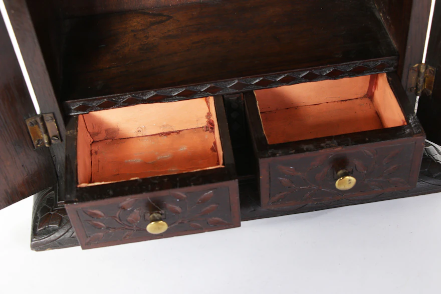 Cincinnati Art Carved Mixed Wood Smoking or Pipe Cabinet Cincinnati Art Carved Mixed Wood Smoking or Pipe Cabinet