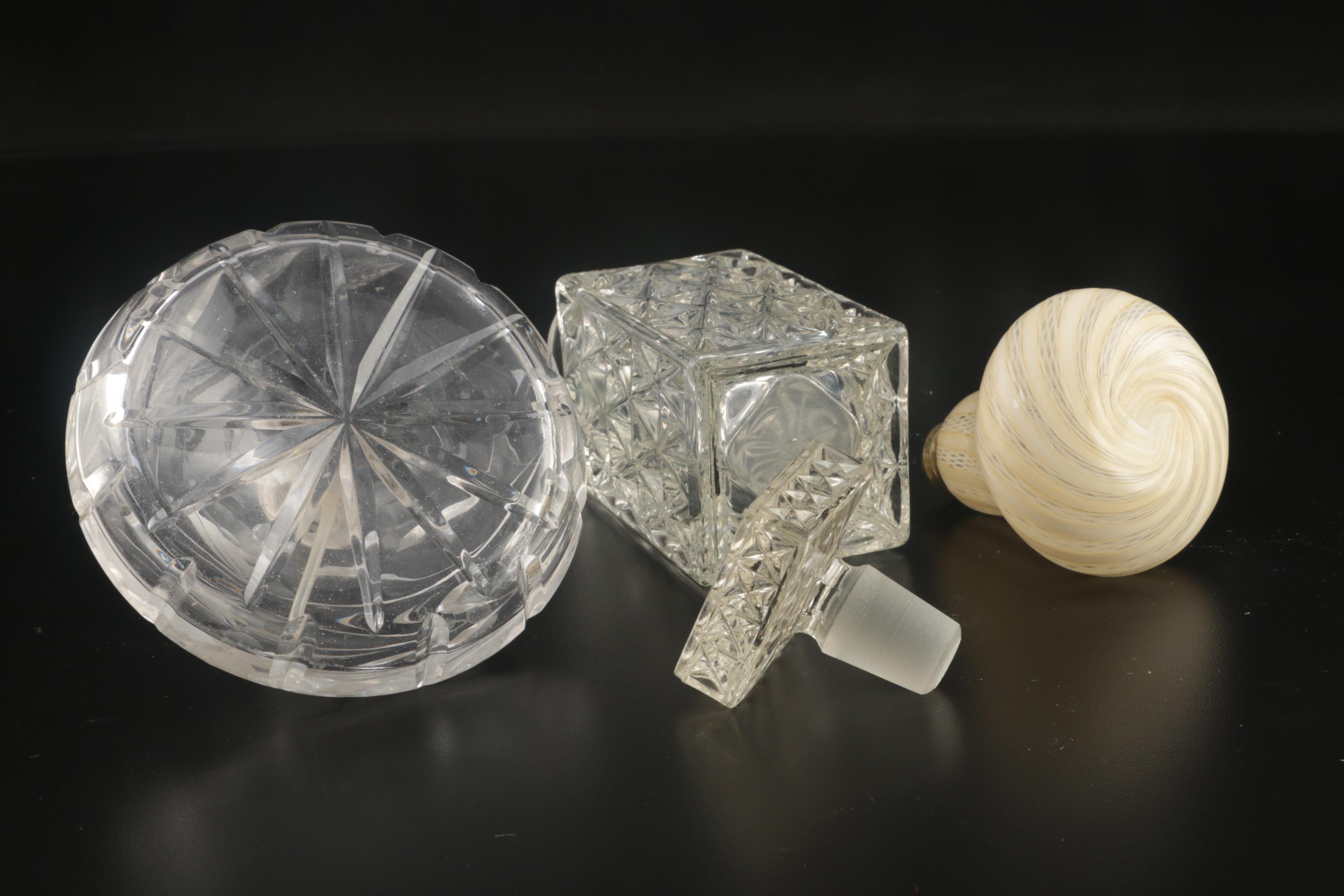 Gilt Metal Vanity Mirror with Glass Perfume Bottles Including Step