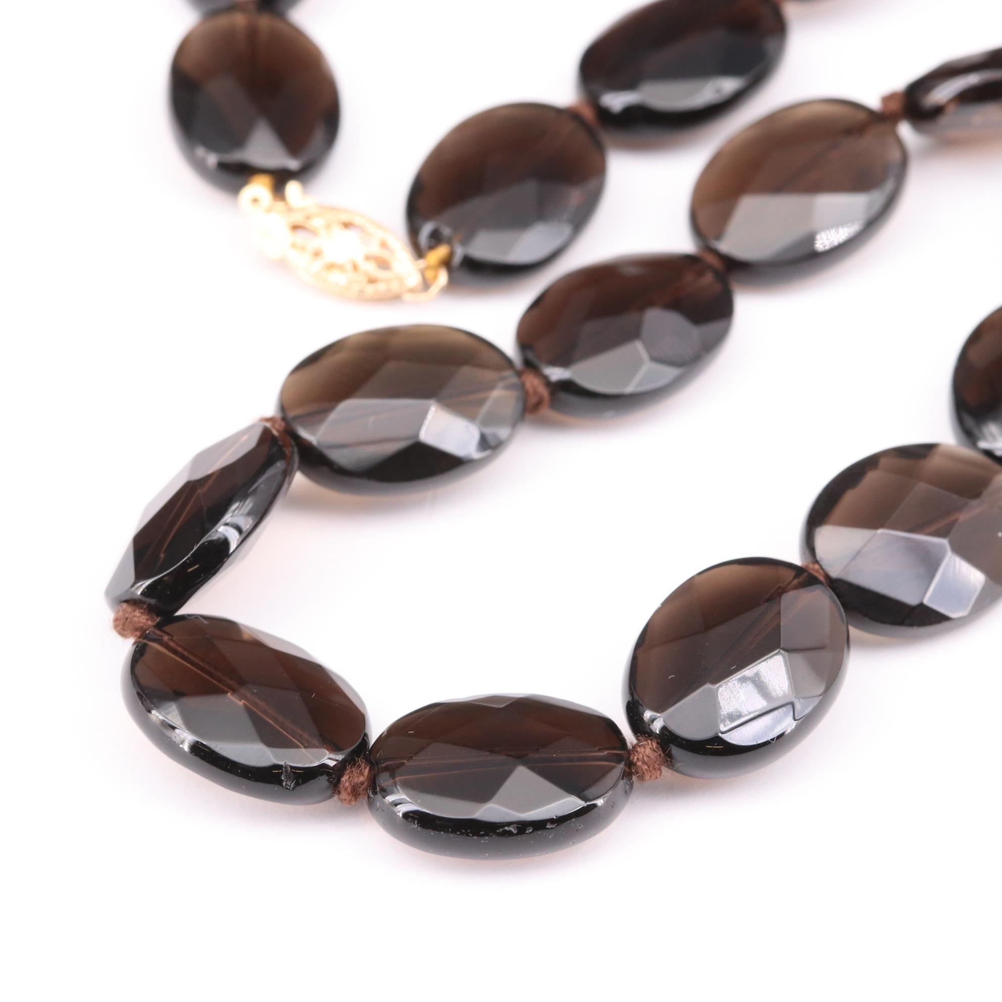 14K Smoky Quartz Beaded Necklace | EBTH