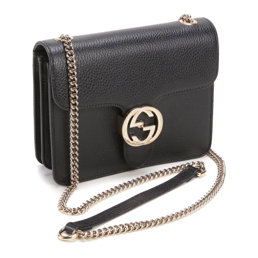 Gucci Marmont Interlocking GG Crossbody Bag in Black Textured Leather | EBTH