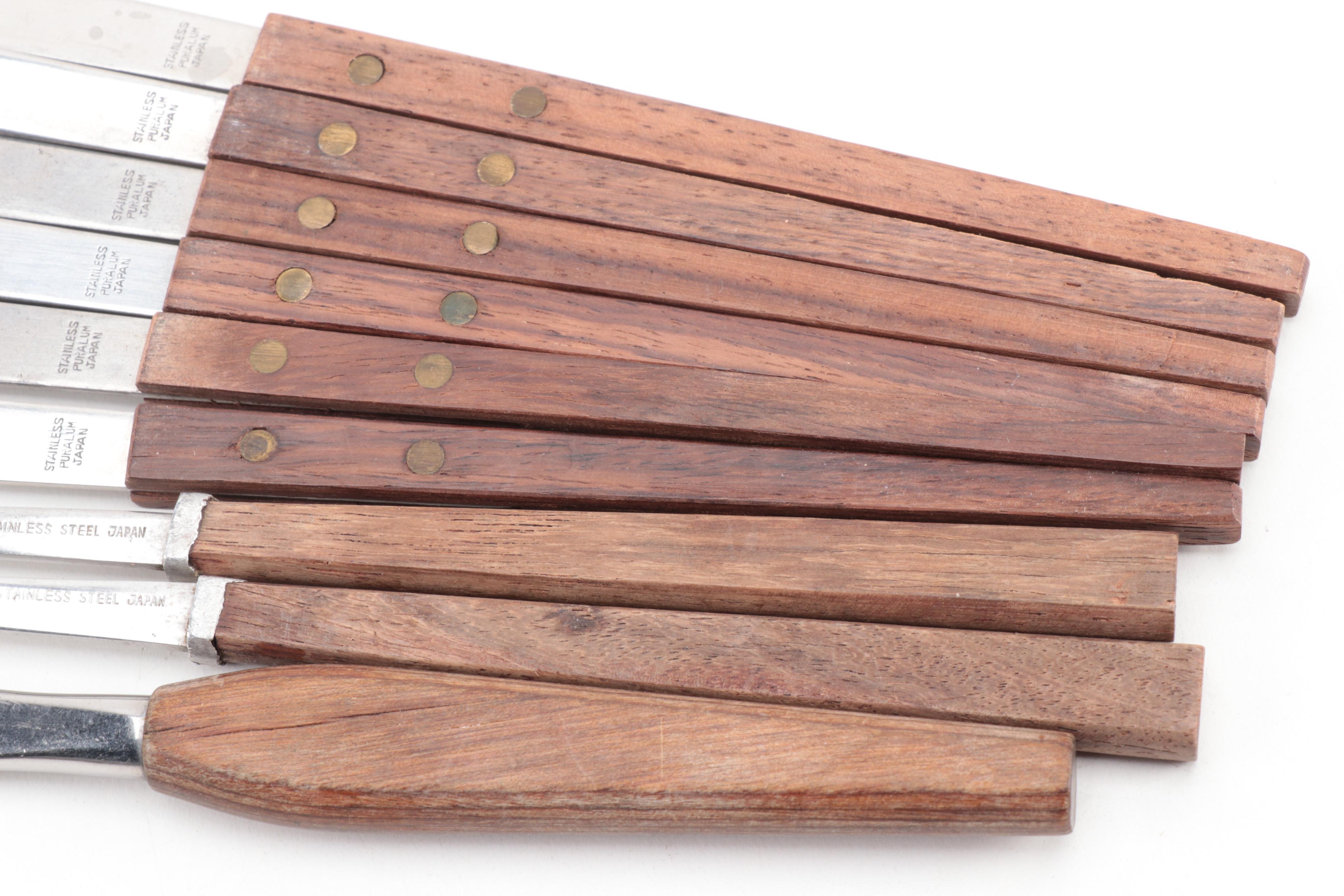 Mid Century Modern Japanese Stainless Steel Flatware with Wooden