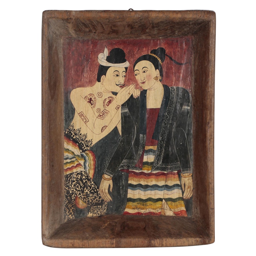 Thai Painted Wood Tray, After Wat Phumin Mural, Late 19th/20th Century