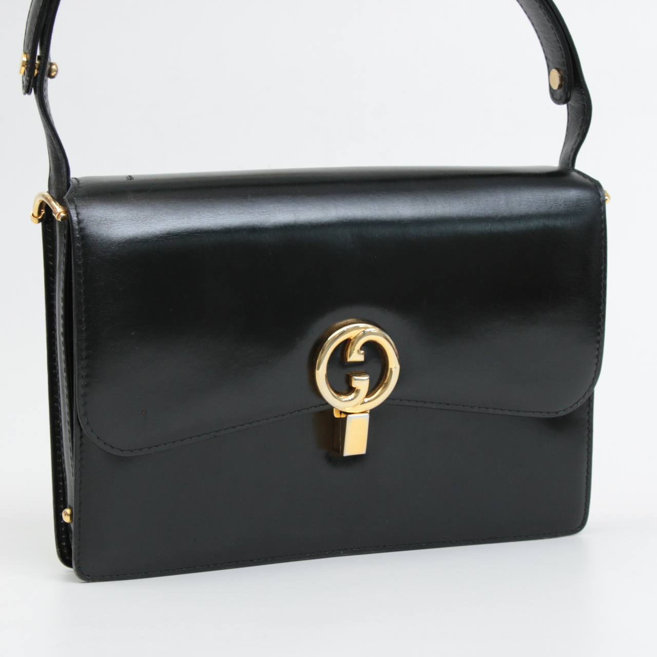 Gucci Black Leather Flap Front Shoulder Bag, Vintage | EBTH