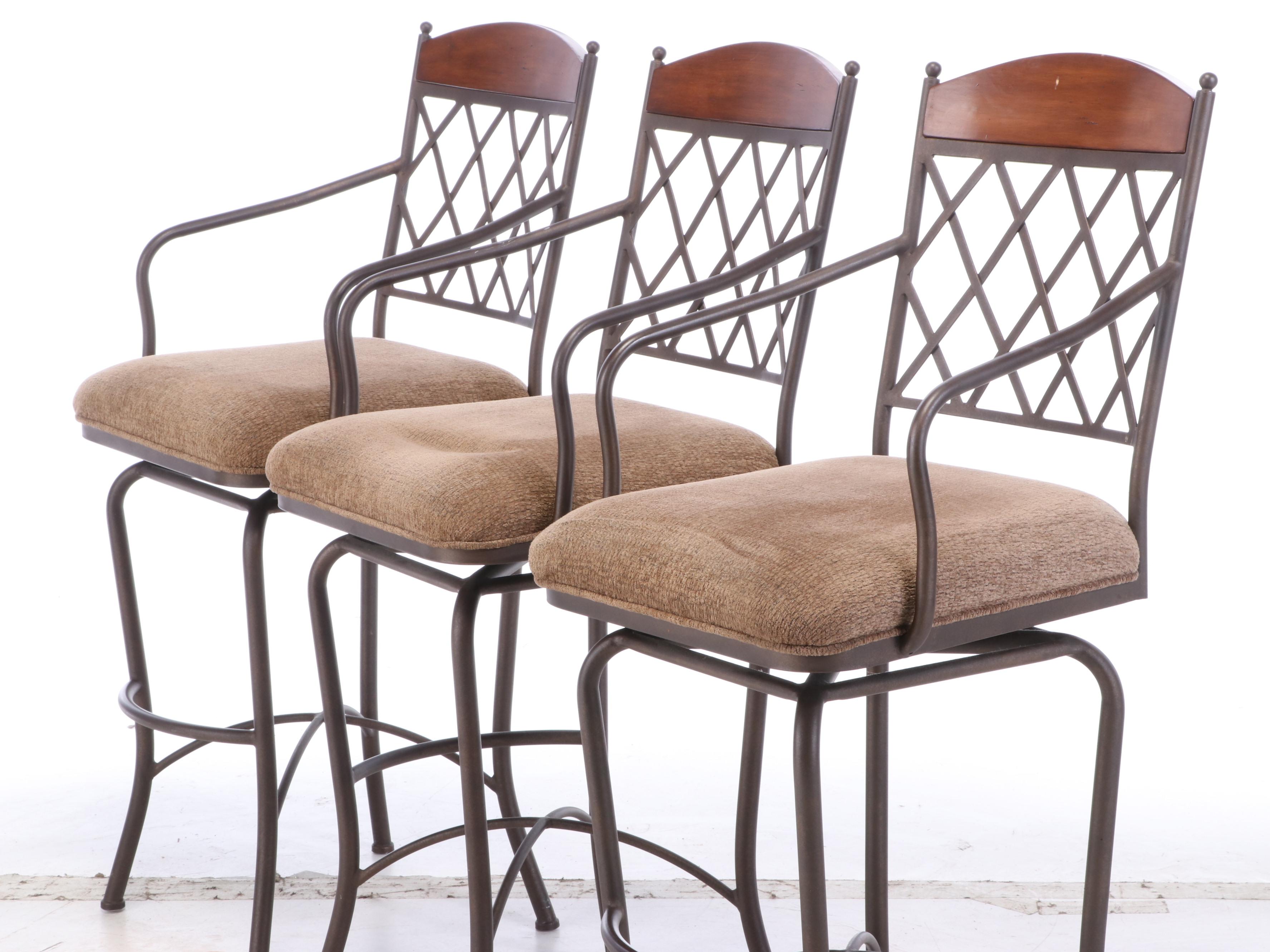 Minson Corporation Upholstered Swivel Metal Barstools, Late 20th