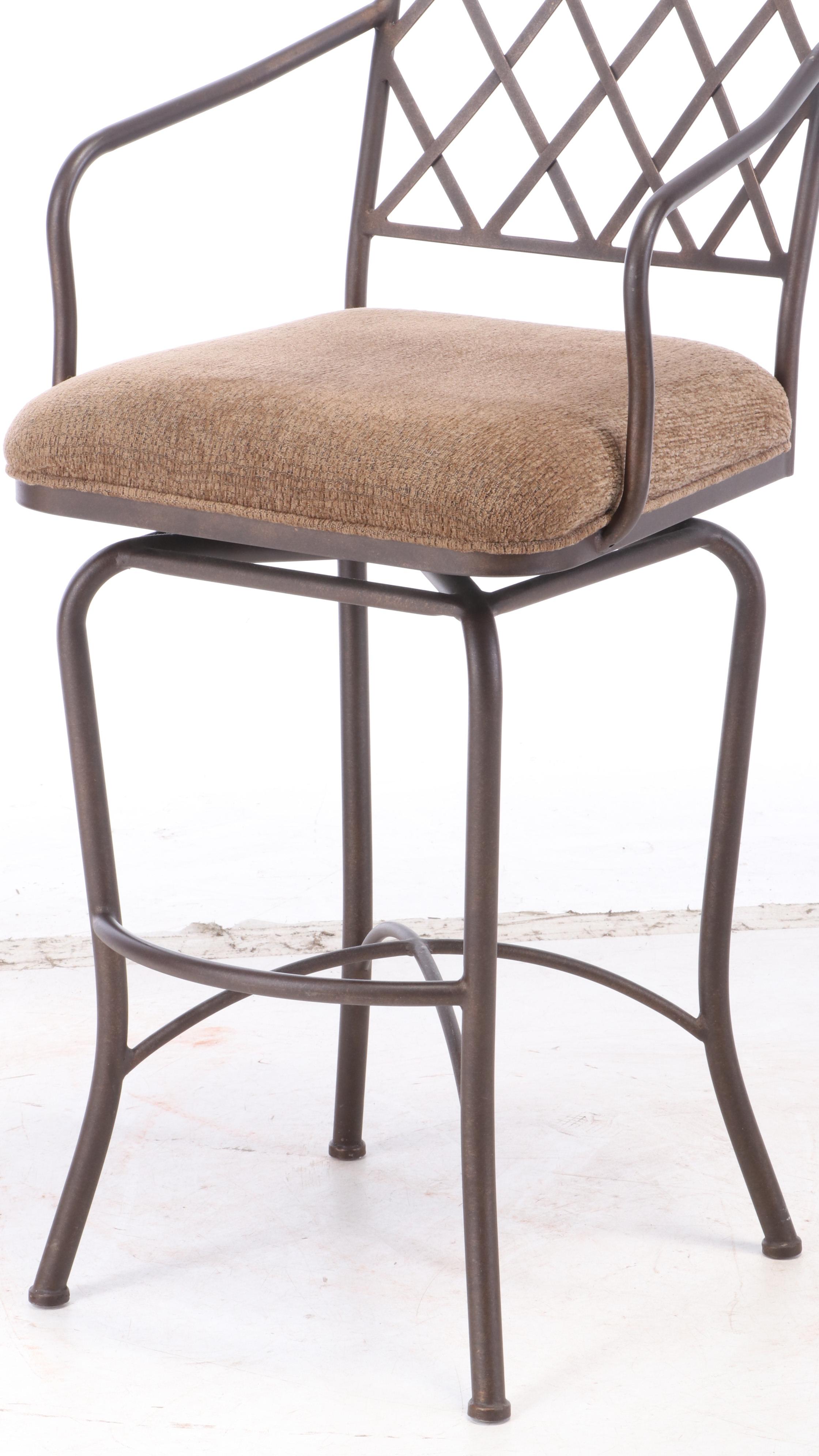 Minson Corporation Upholstered Swivel Metal Barstools, Late 20th