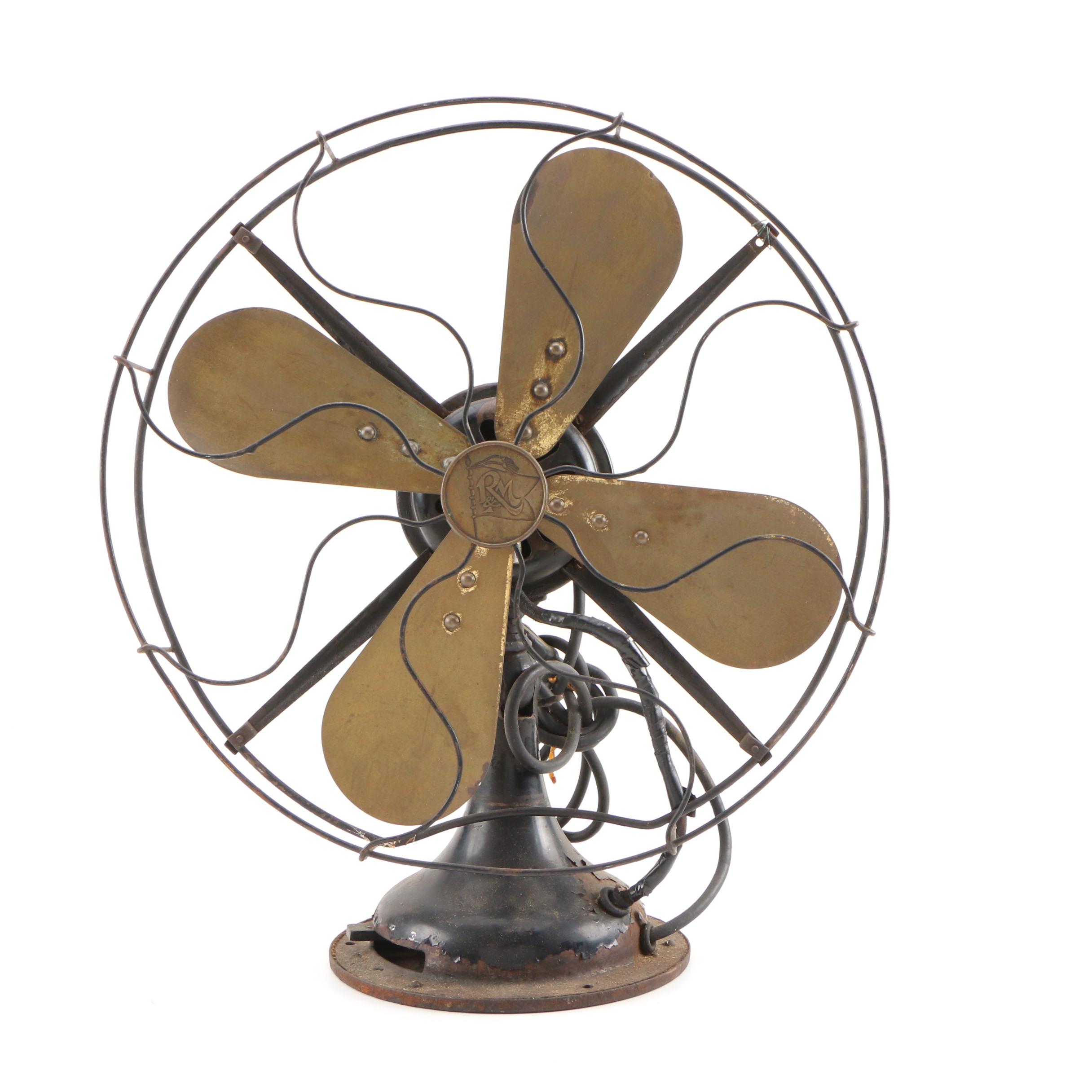 Robbins & Myers Electric Table Fan with Brass Paddles, Mid20th Century