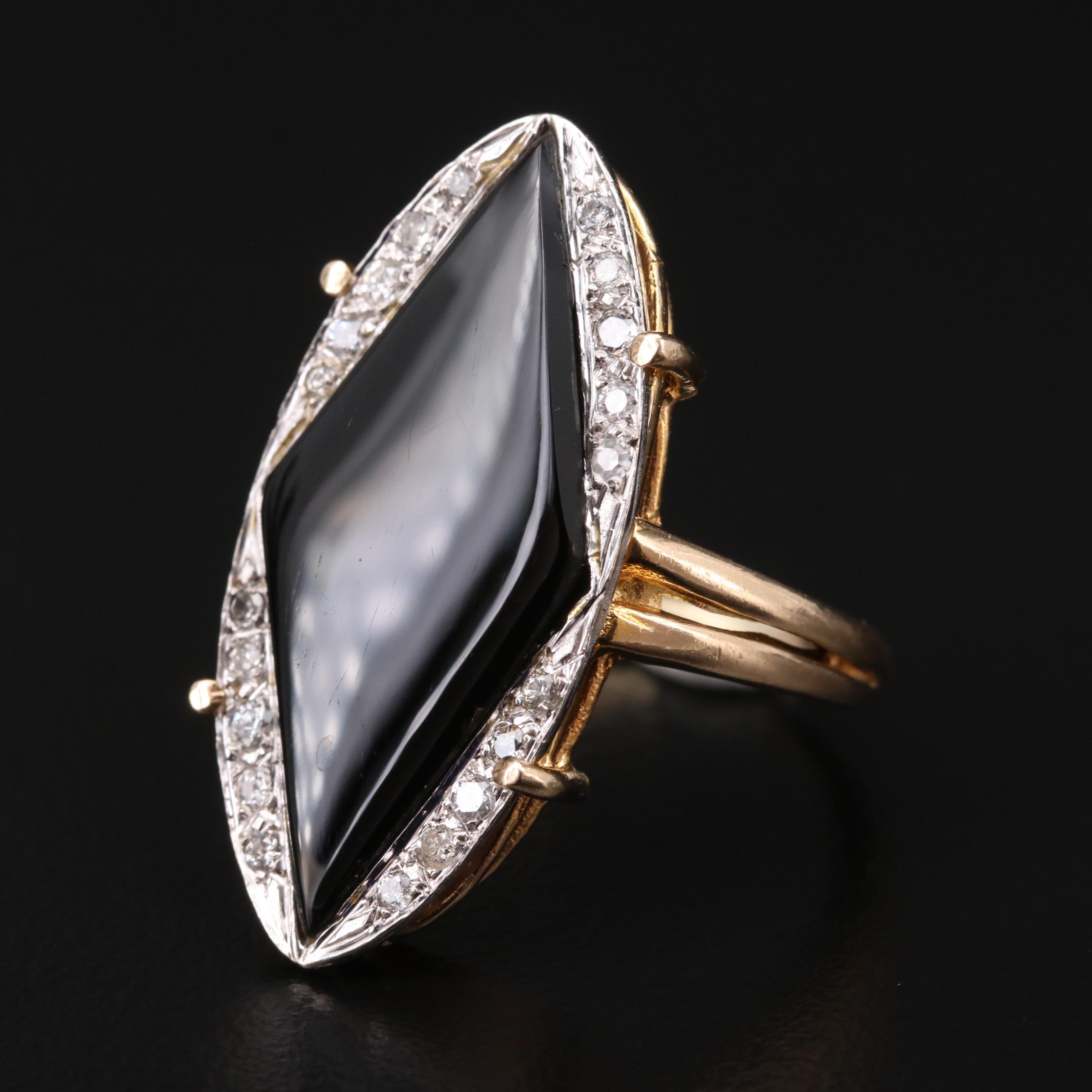 Vintage 14K Black Onyx and Diamond Ring | EBTH