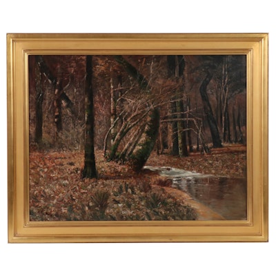 Thomas Corwin Lindsay Monumental Landscape Oil Painting "Autumn Forest"