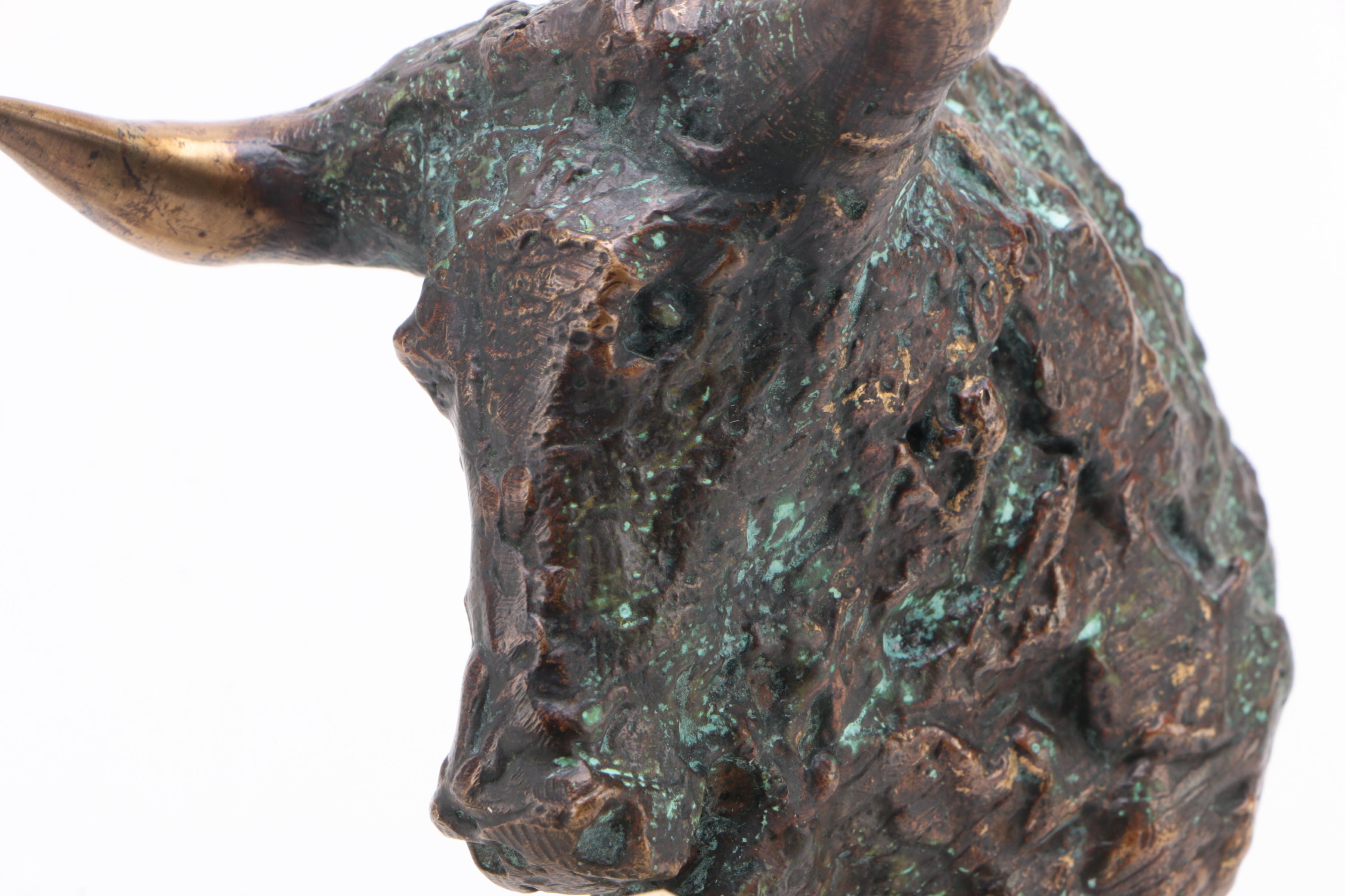 Bronze Bull Head on Marble Base EBTH