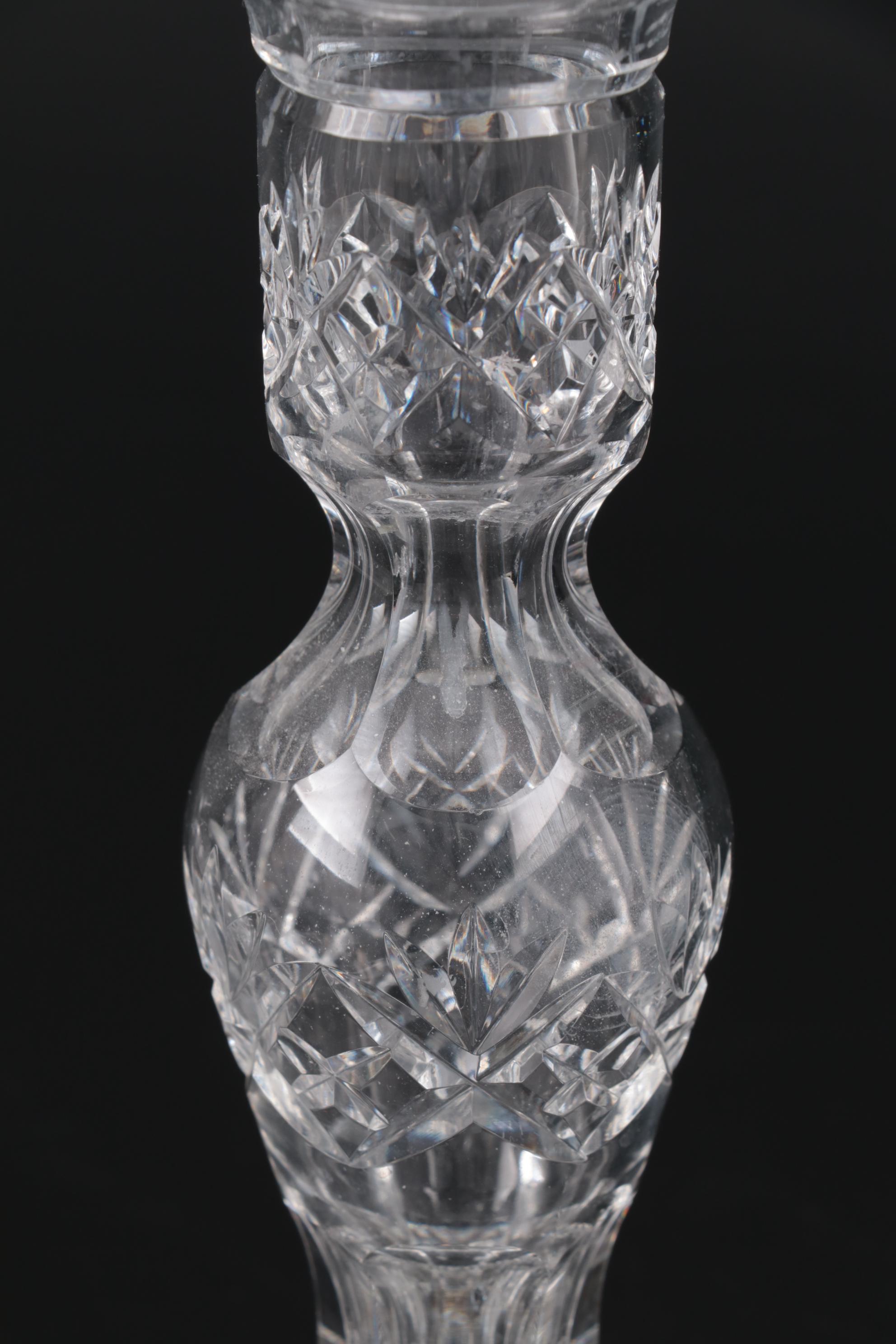 Pair of Waterford Crystal Candlesticks with Lusters, Mid to Late 20th