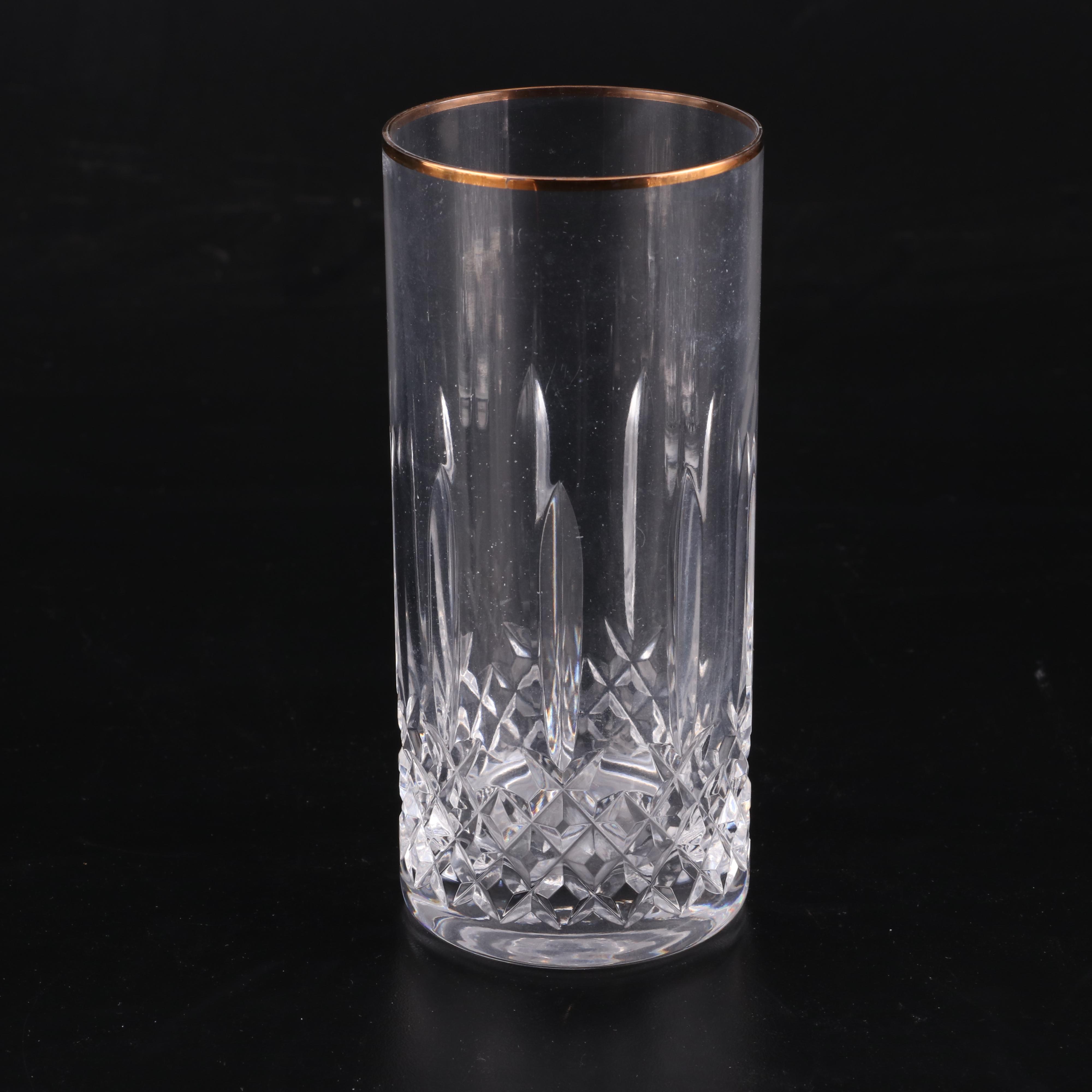 Cut Glass Highball Glasses with Gilt Rims, Mid to Late 20th Century EBTH