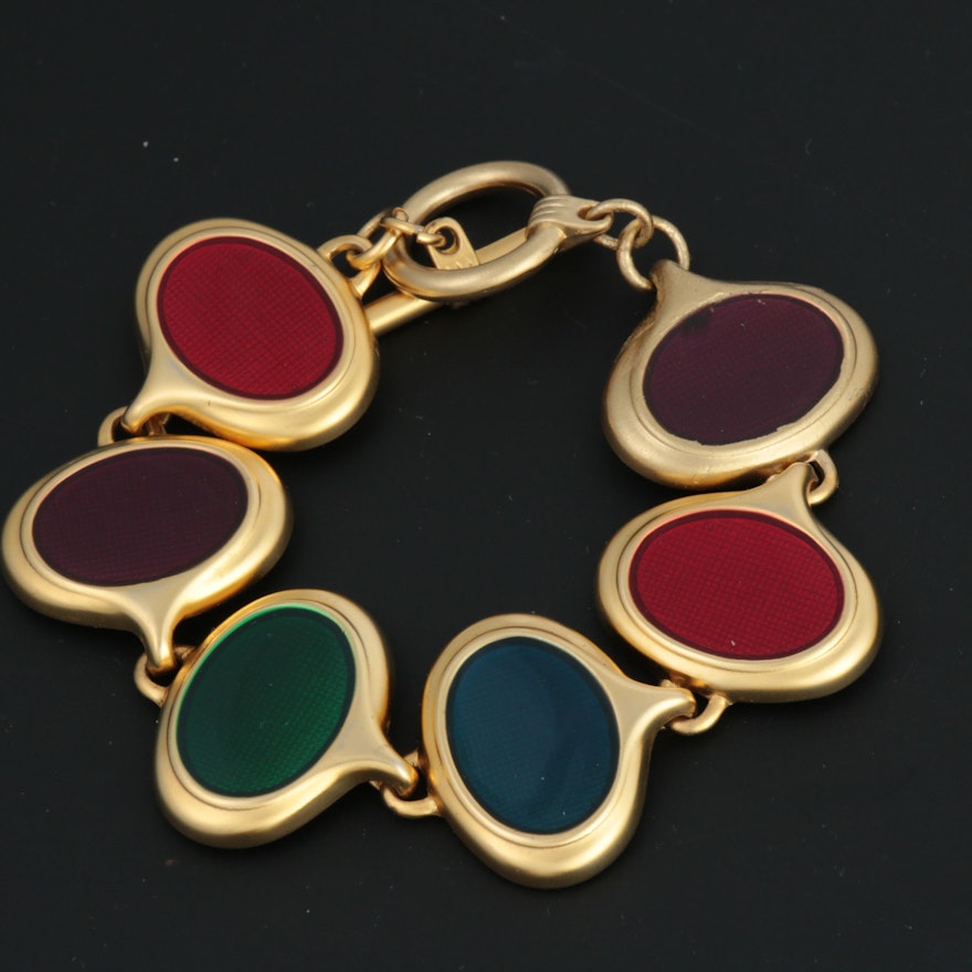 Louis Vuitton Brass Lock on Gold Tone Enamel Necklace, Bracelet and Earrings | EBTH