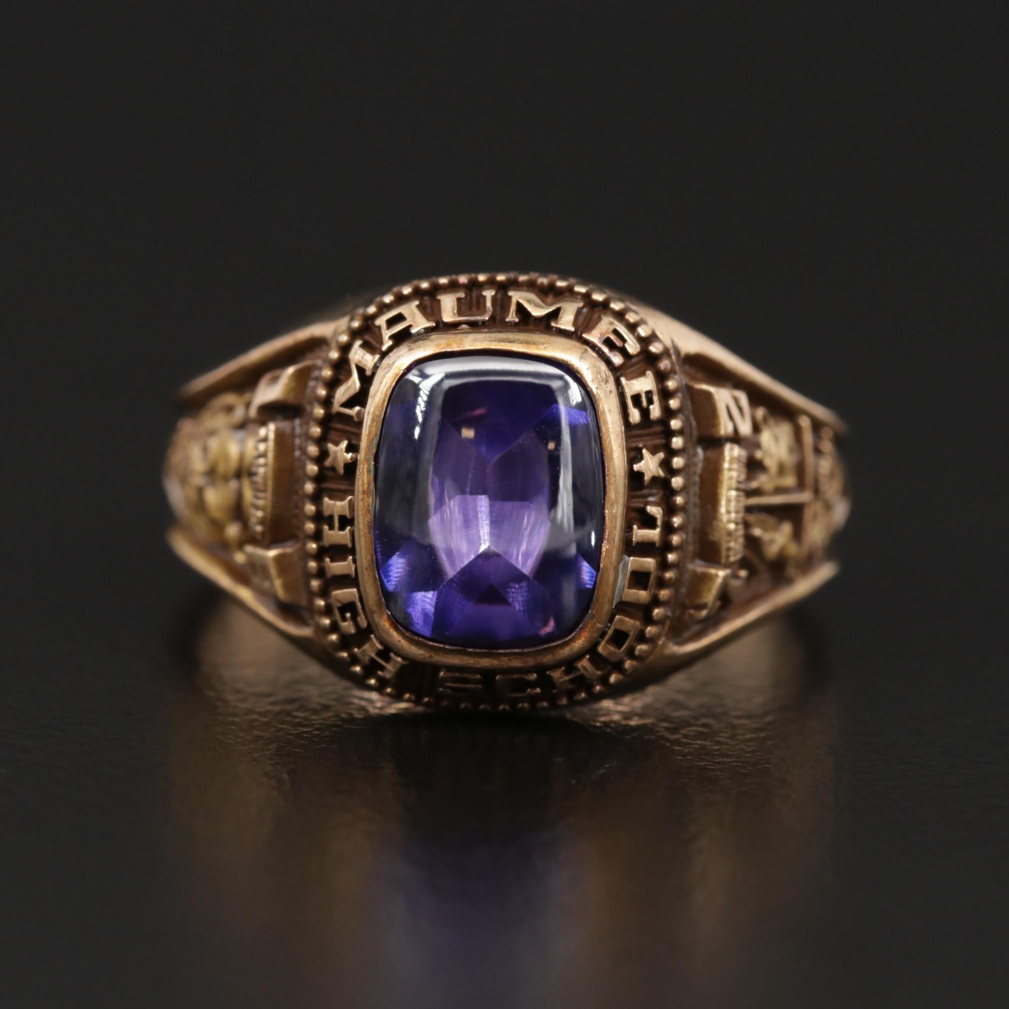 Vintage Herff Jones Co. 10K Gold Synthetic Sapphire Class Ring EBTH