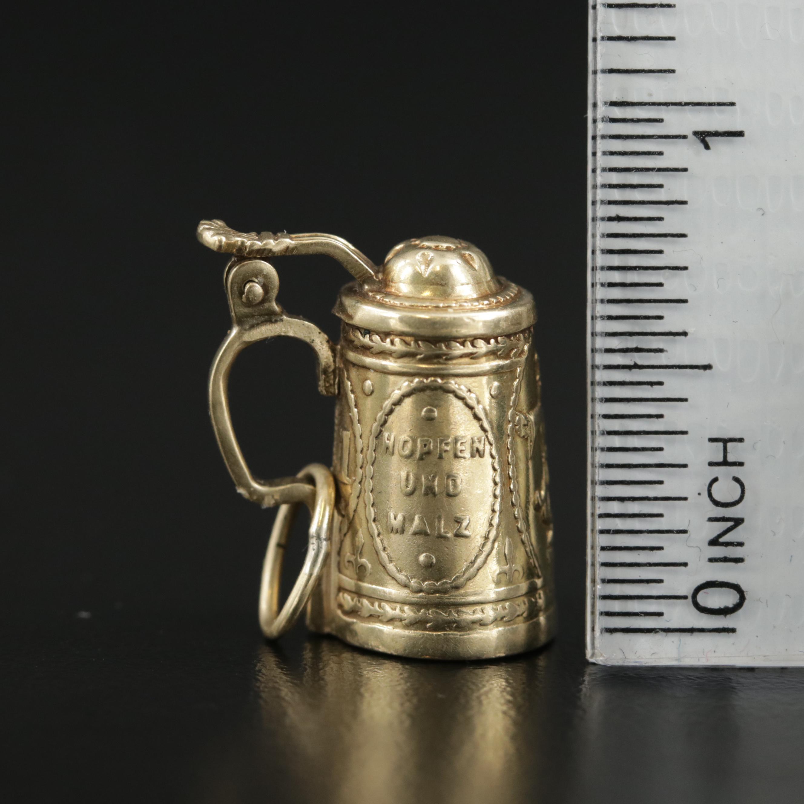 Vintage 14K Gold Beer Stein Pendant with Hinged Lid EBTH