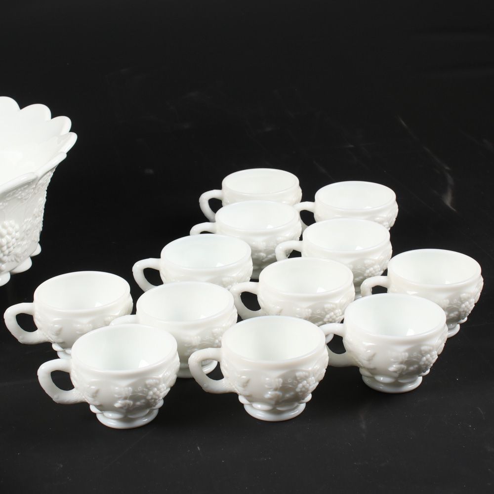 Westmoreland Milk Glass Punch Bowl Set and Other Table Accessories, Mid