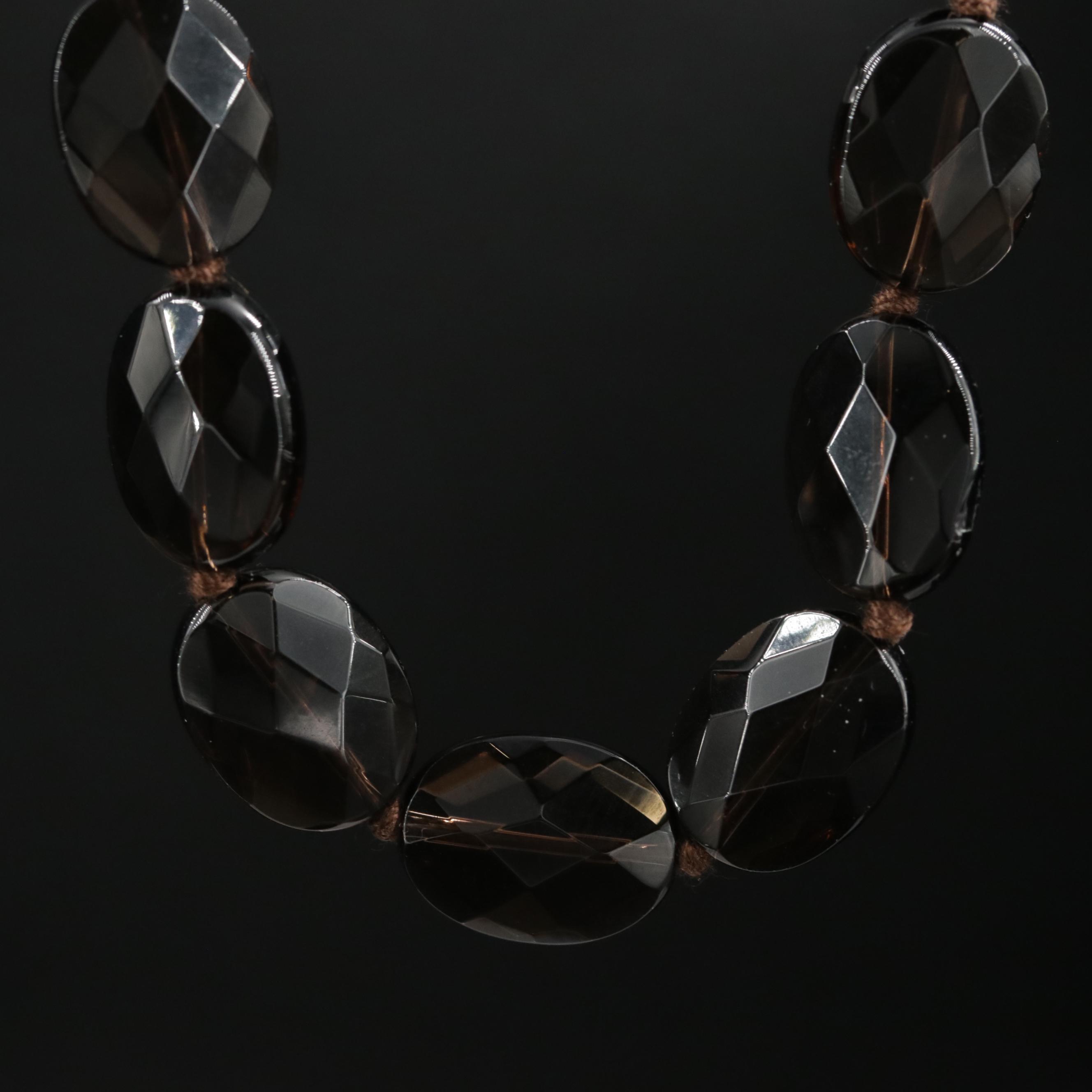 Smoky Quartz Beaded Necklace with 14K Yellow Gold Clasp | EBTH