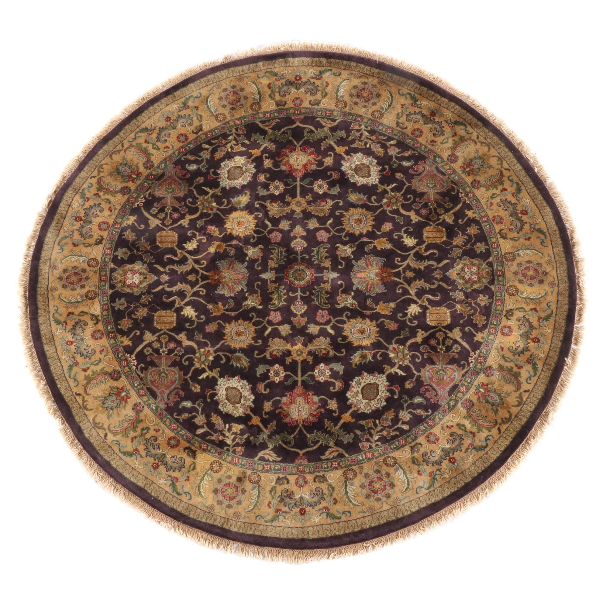 7'4 Round Indian Feizy Floral Wool Area Rug | EBTH