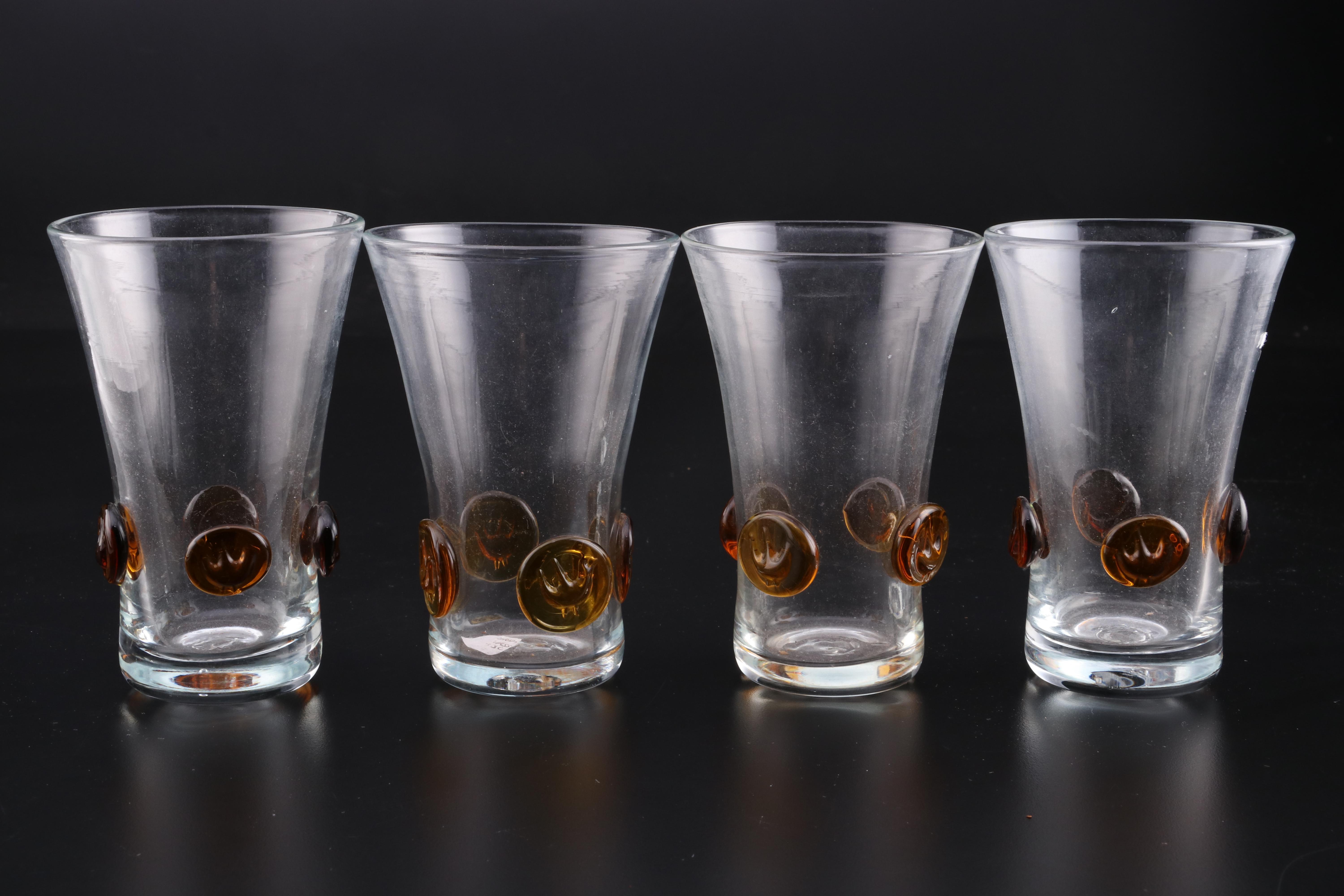 American HandBlown Glass Tumblers with Applied Art Glass Buttons EBTH