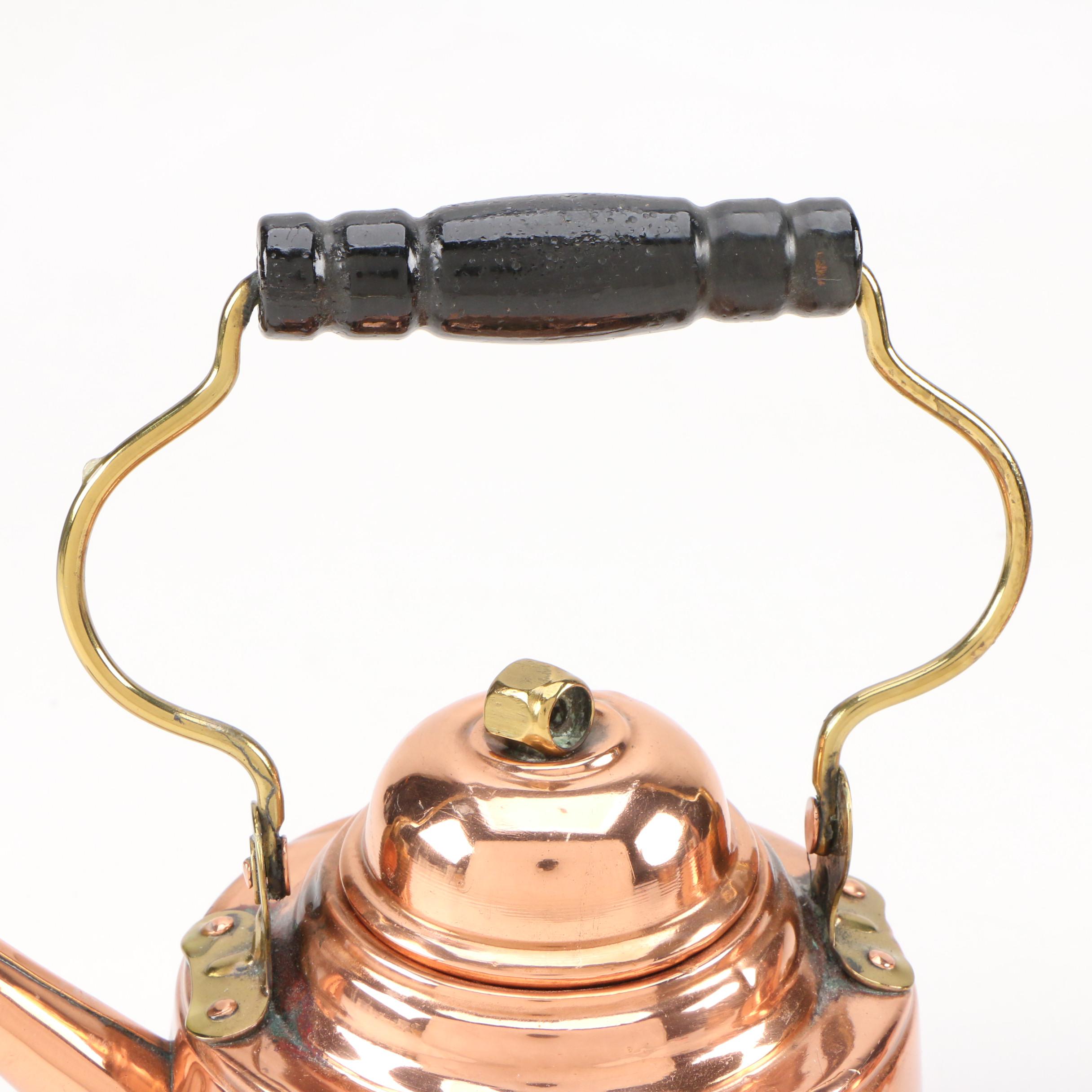 European Copper Tea Kettles with Brass and Wooden Handles EBTH