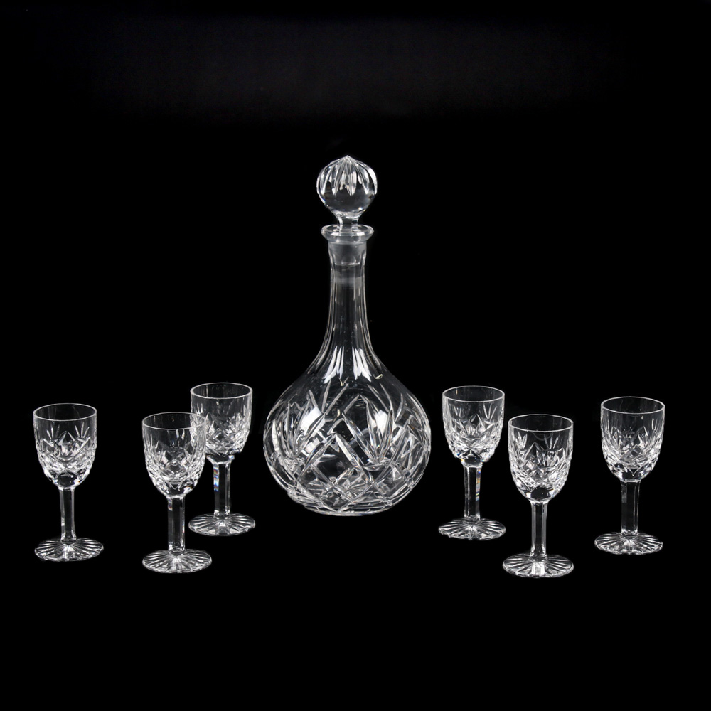Cut Crystal Decanter and Six Cordial Glasses EBTH