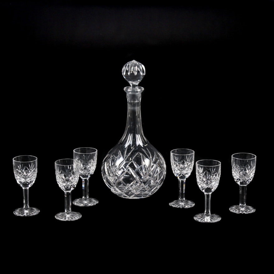 Cut Crystal Decanter And Six Cordial Glasses Ebth