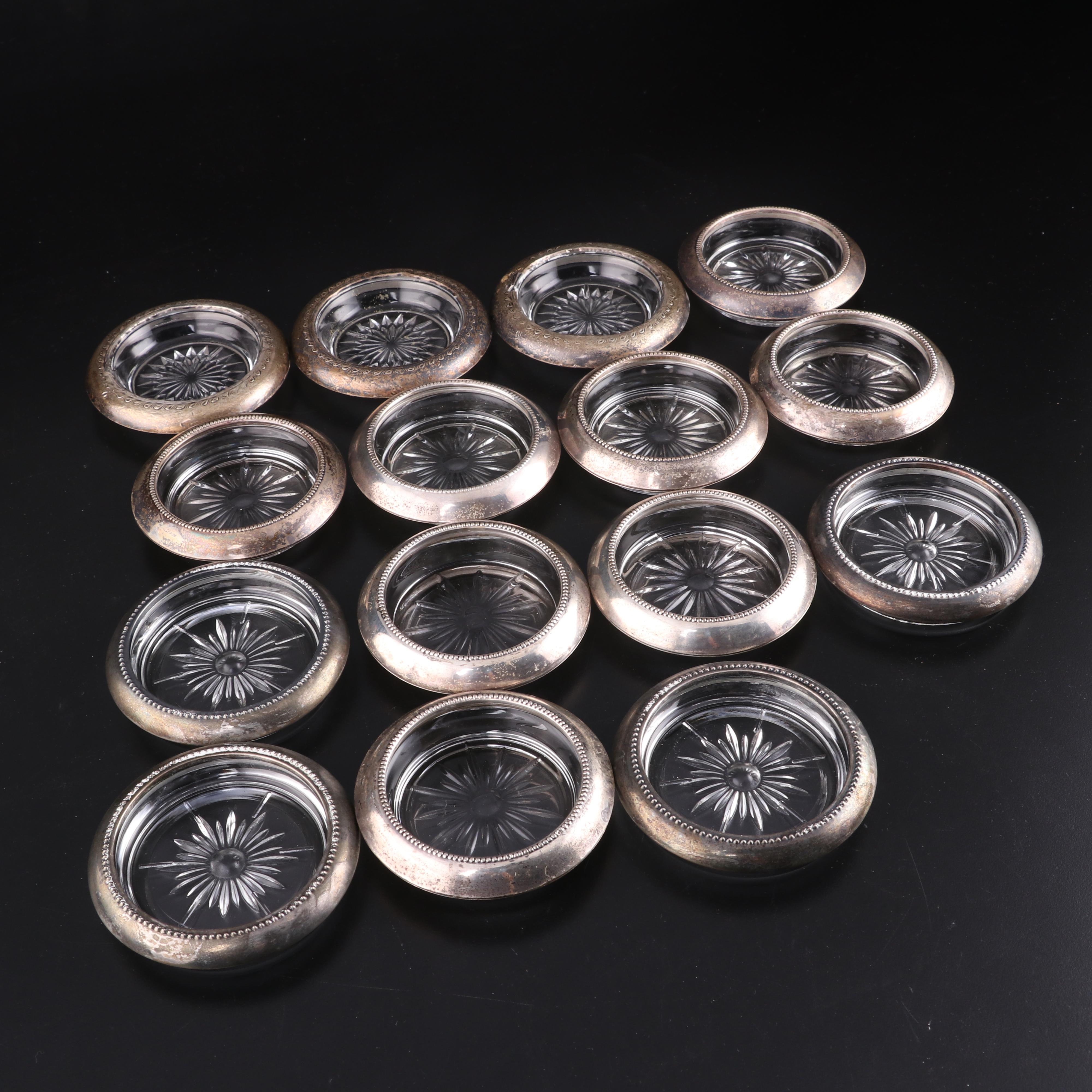 Sterling and Glass Coasters with Sheridan Silver Plate Napkin Rings EBTH