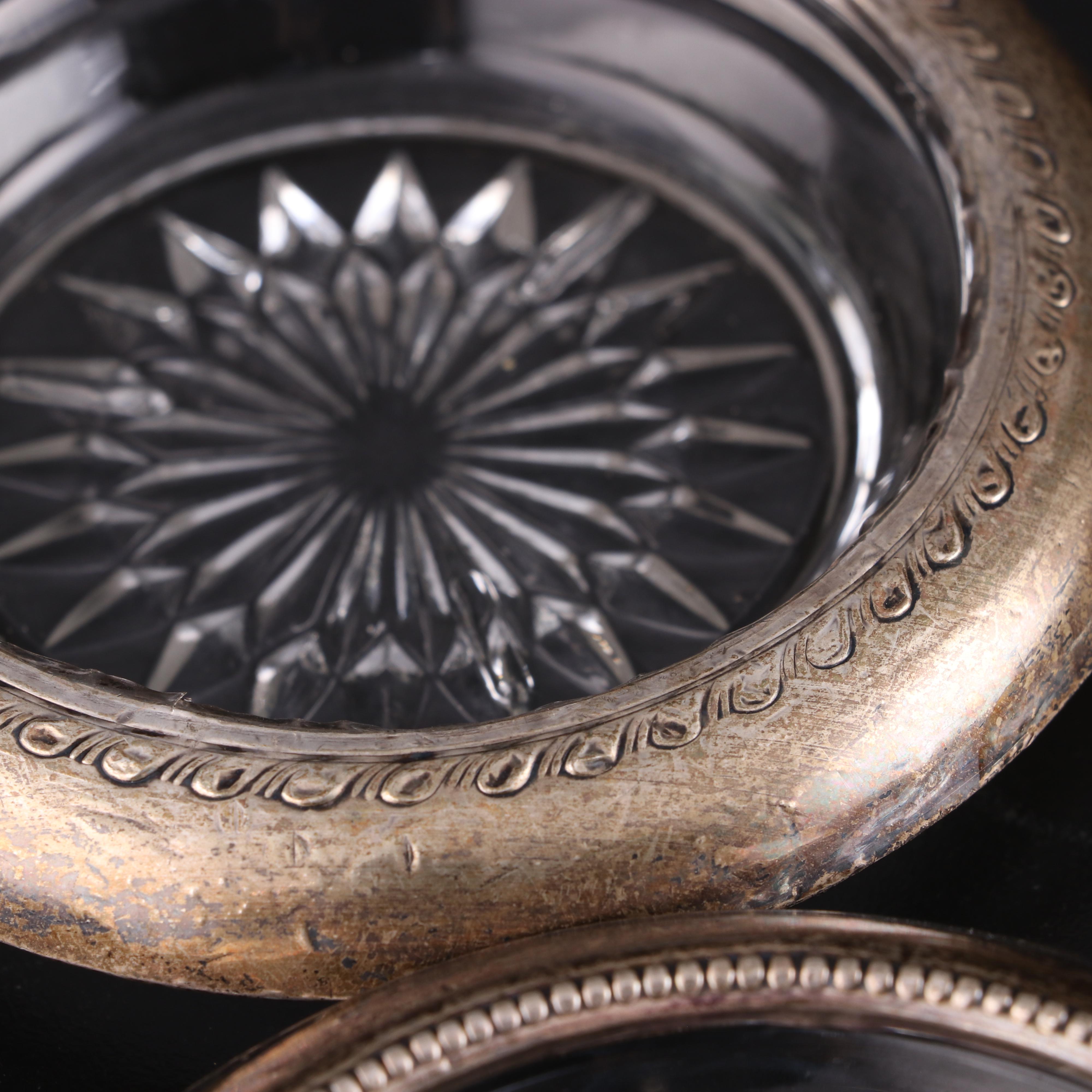 Sterling and Glass Coasters with Sheridan Silver Plate Napkin Rings EBTH