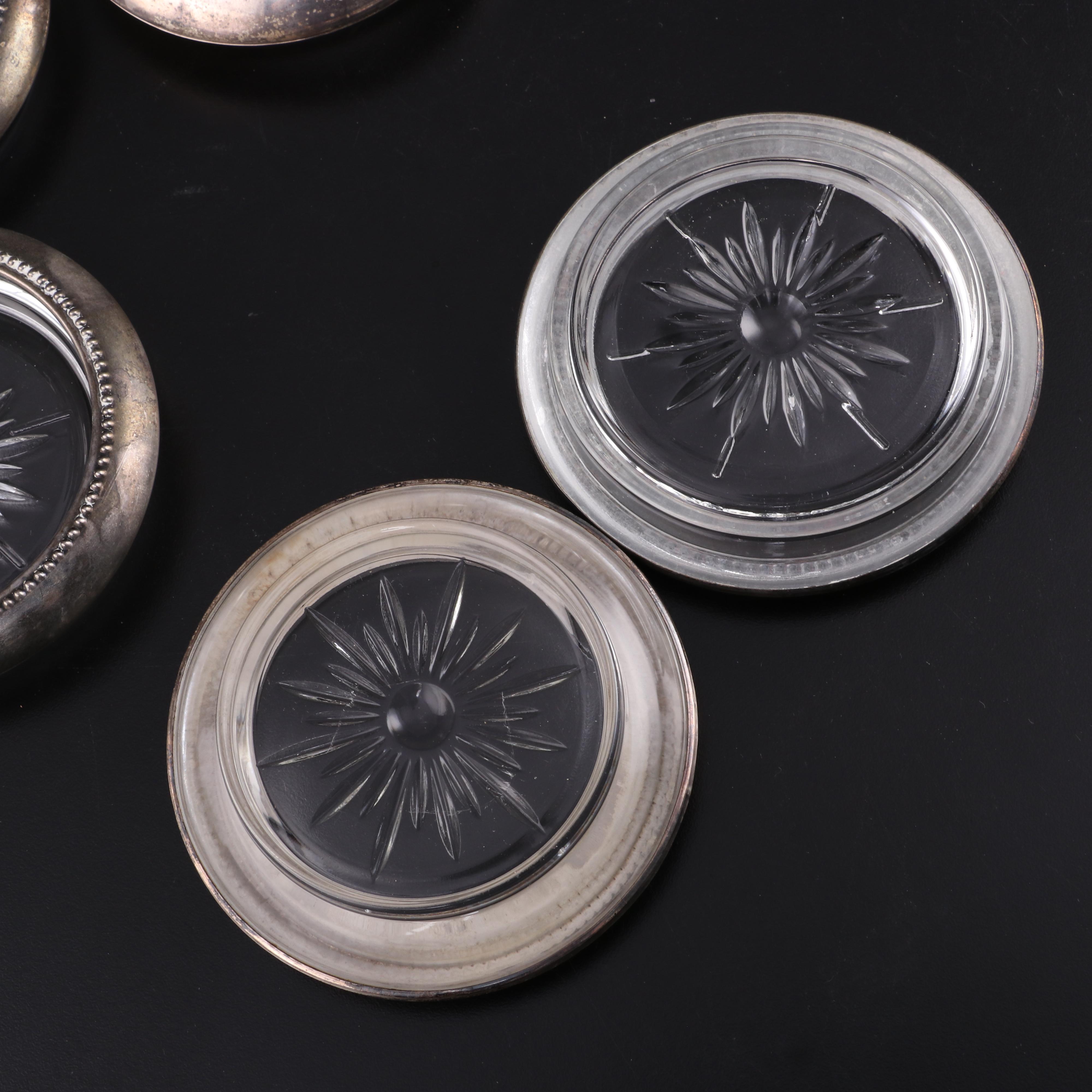 Sterling and Glass Coasters with Sheridan Silver Plate Napkin Rings EBTH