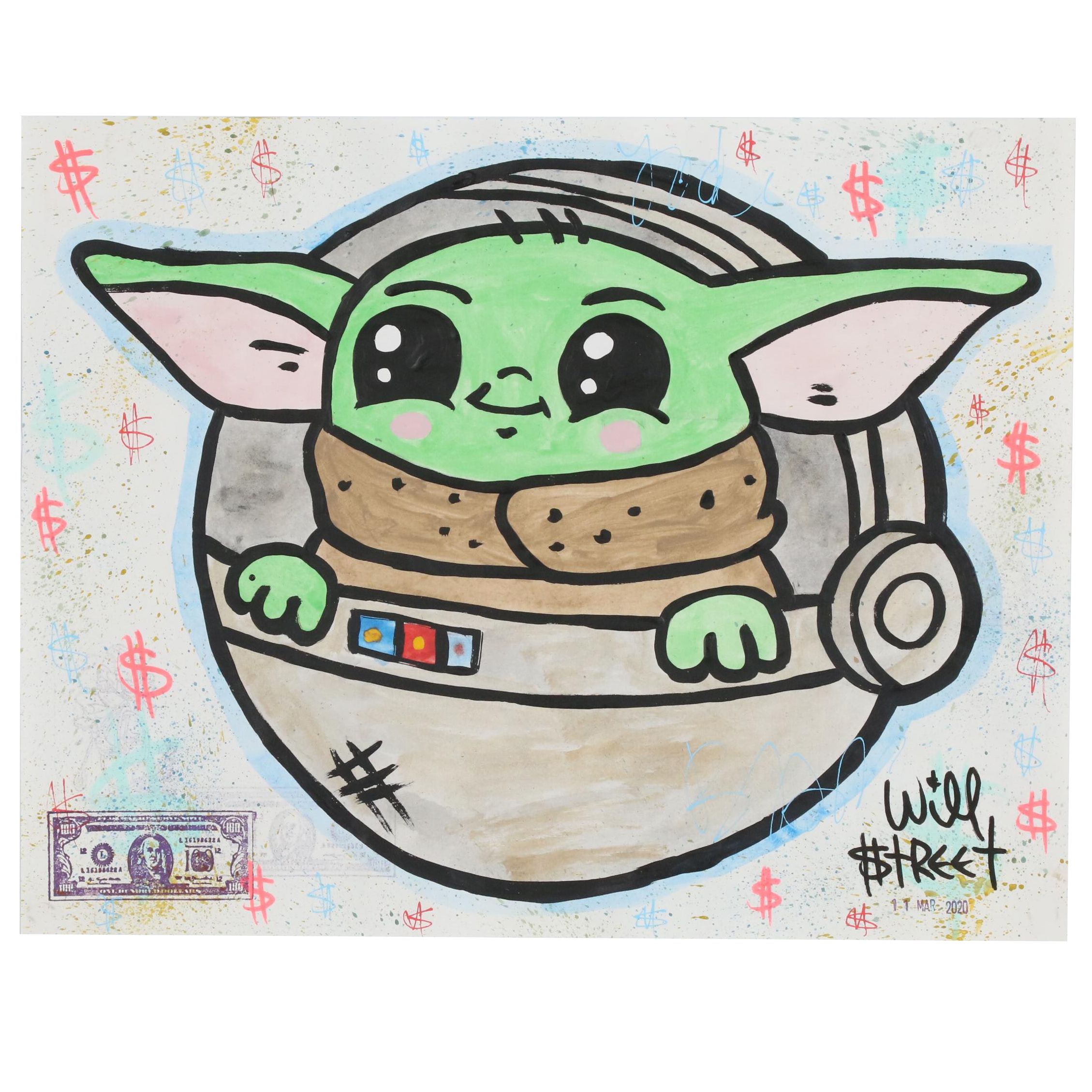 Will Treet Mixed Media Painting Of Baby Yoda Ebth