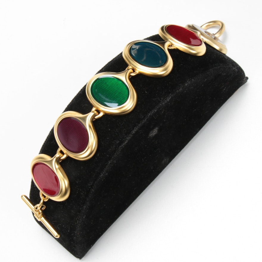 Louis Vuitton Brass Lock on Gold Tone Enamel Necklace, Bracelet and Earrings | EBTH