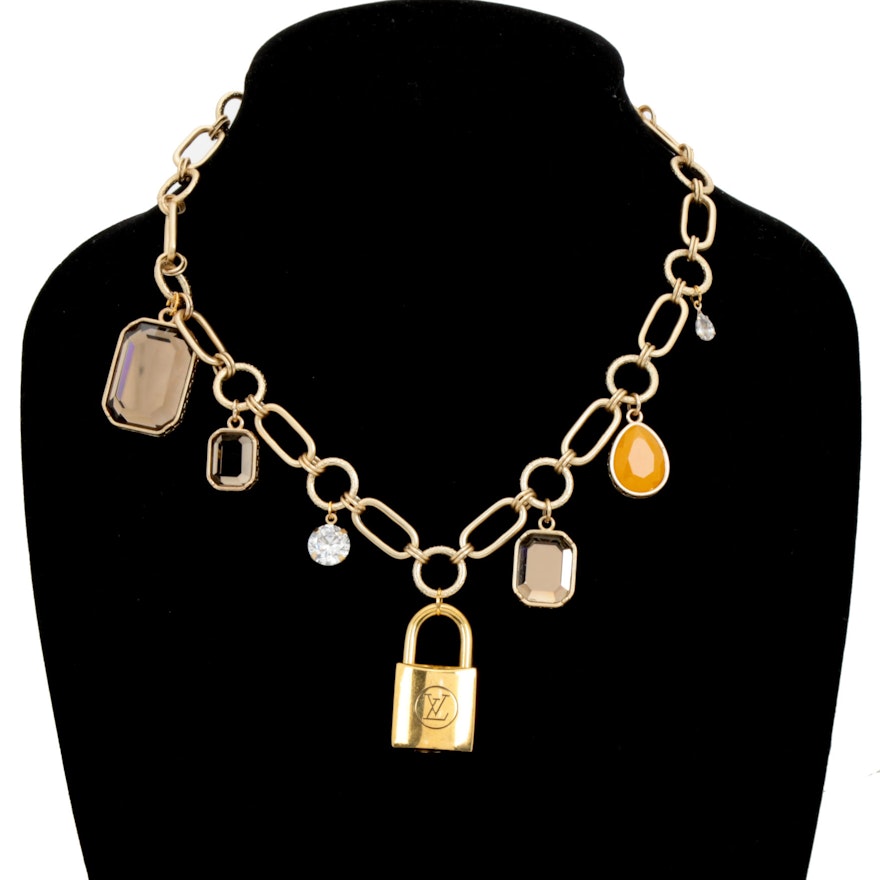Designer Chain Necklace with Authentic Louis Vuitton Lock Attached – Relics  to Rhinestones