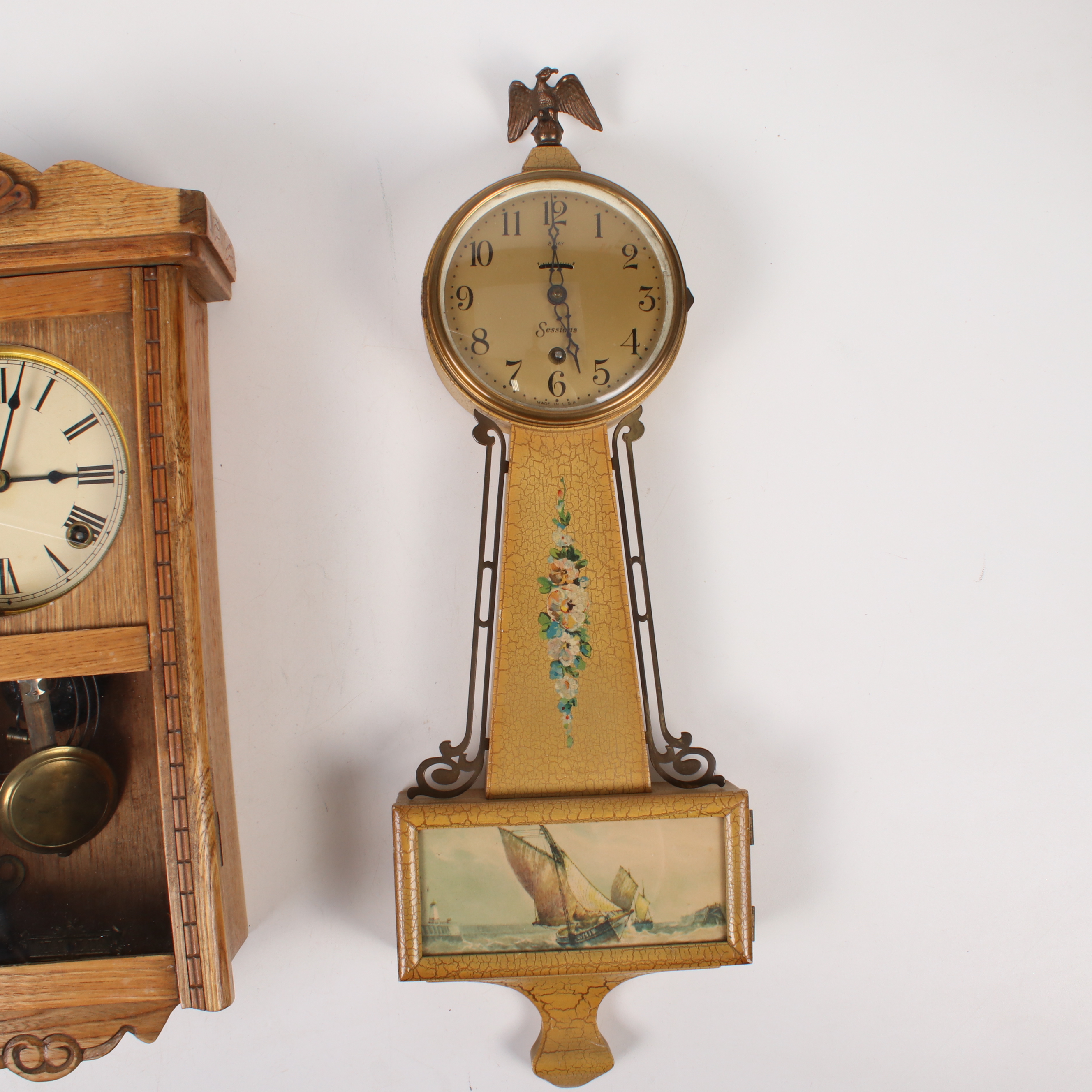 Sessions and Antique Schoolhouse Reproduction Wall Clocks, Mid to Late
