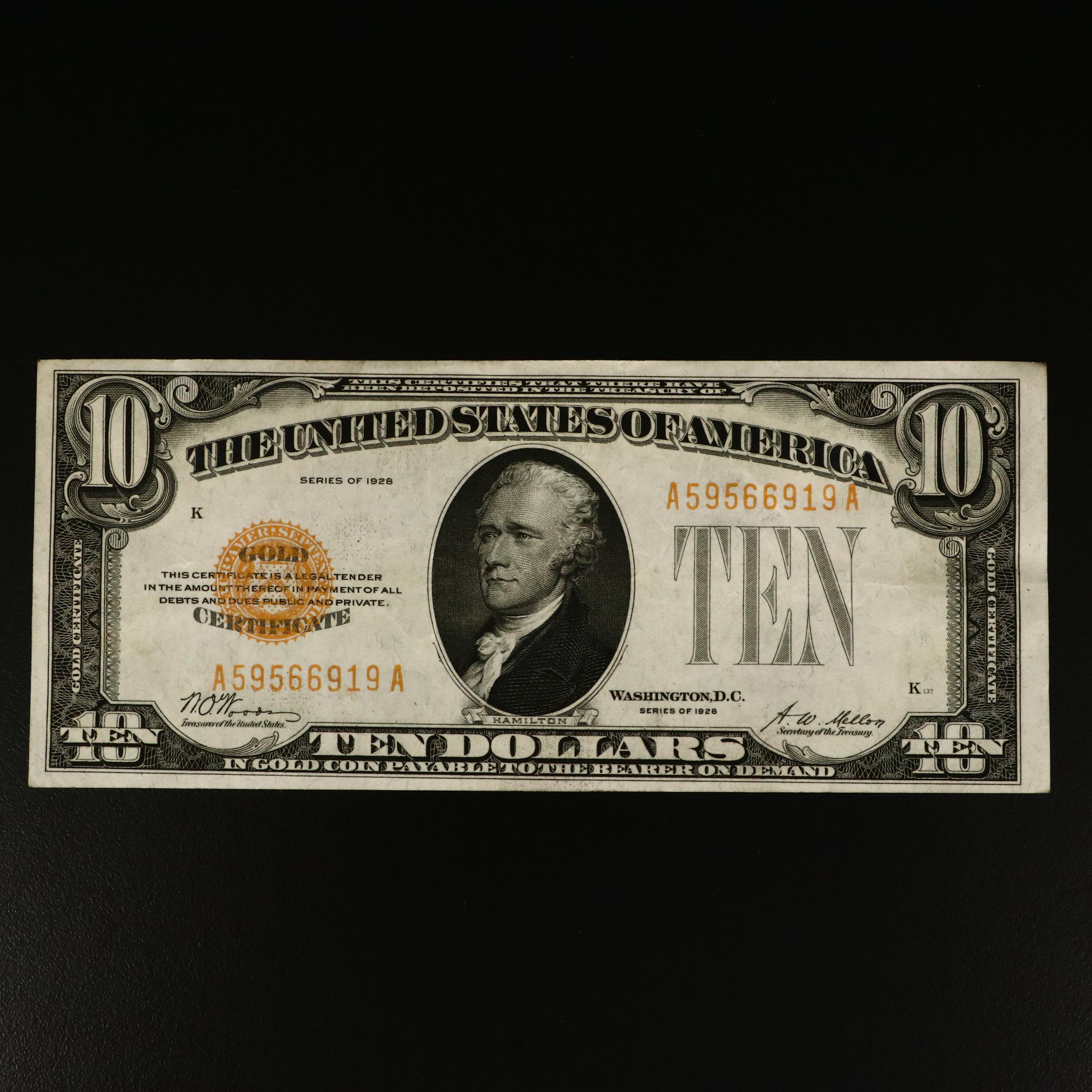 Series Of 1928 10 Gold Certificate Ebth