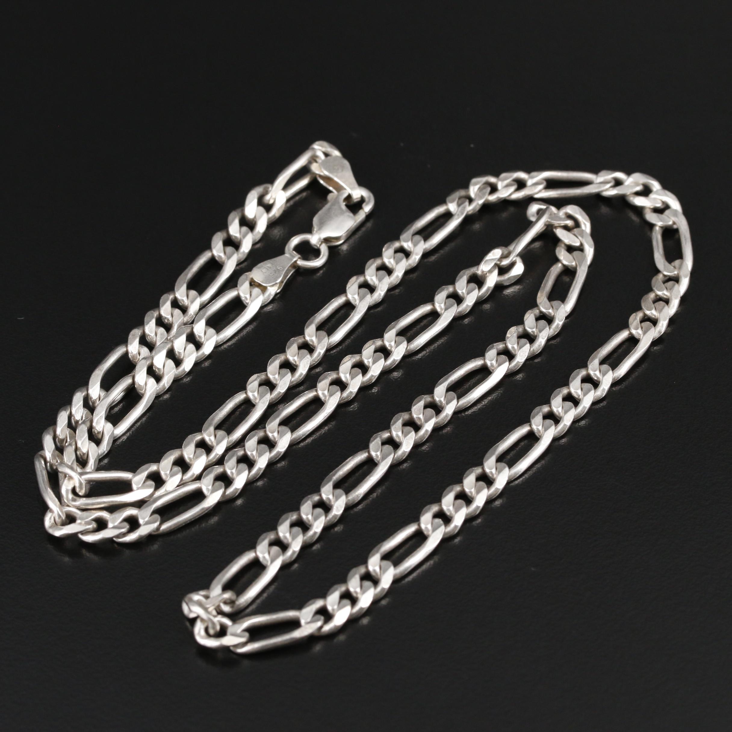 Sterling Silver Rope and Figaro Chain Necklaces EBTH