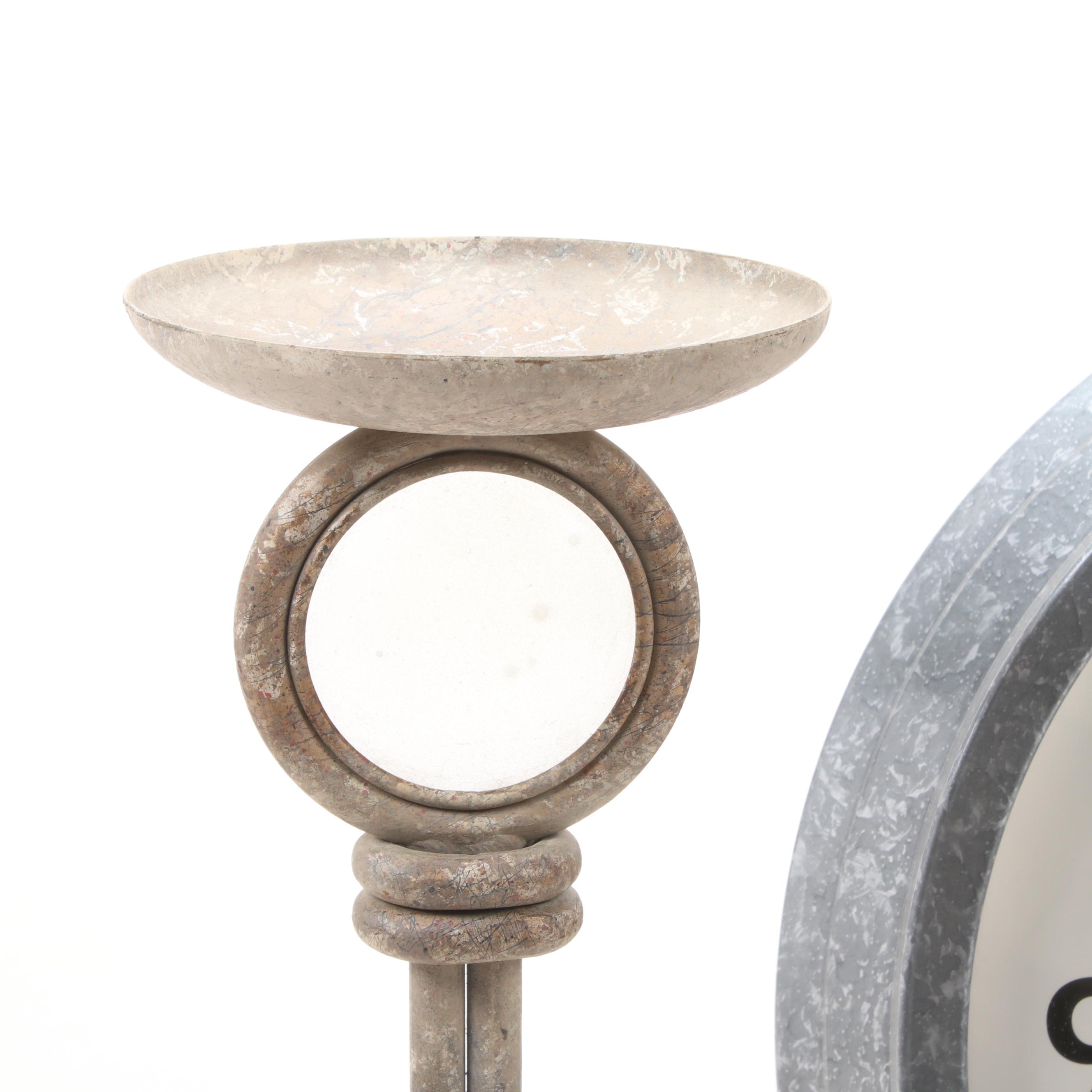 Baskerville Distressed Metal Wall Clock and MediterraneanStyle Candle Holders EBTH