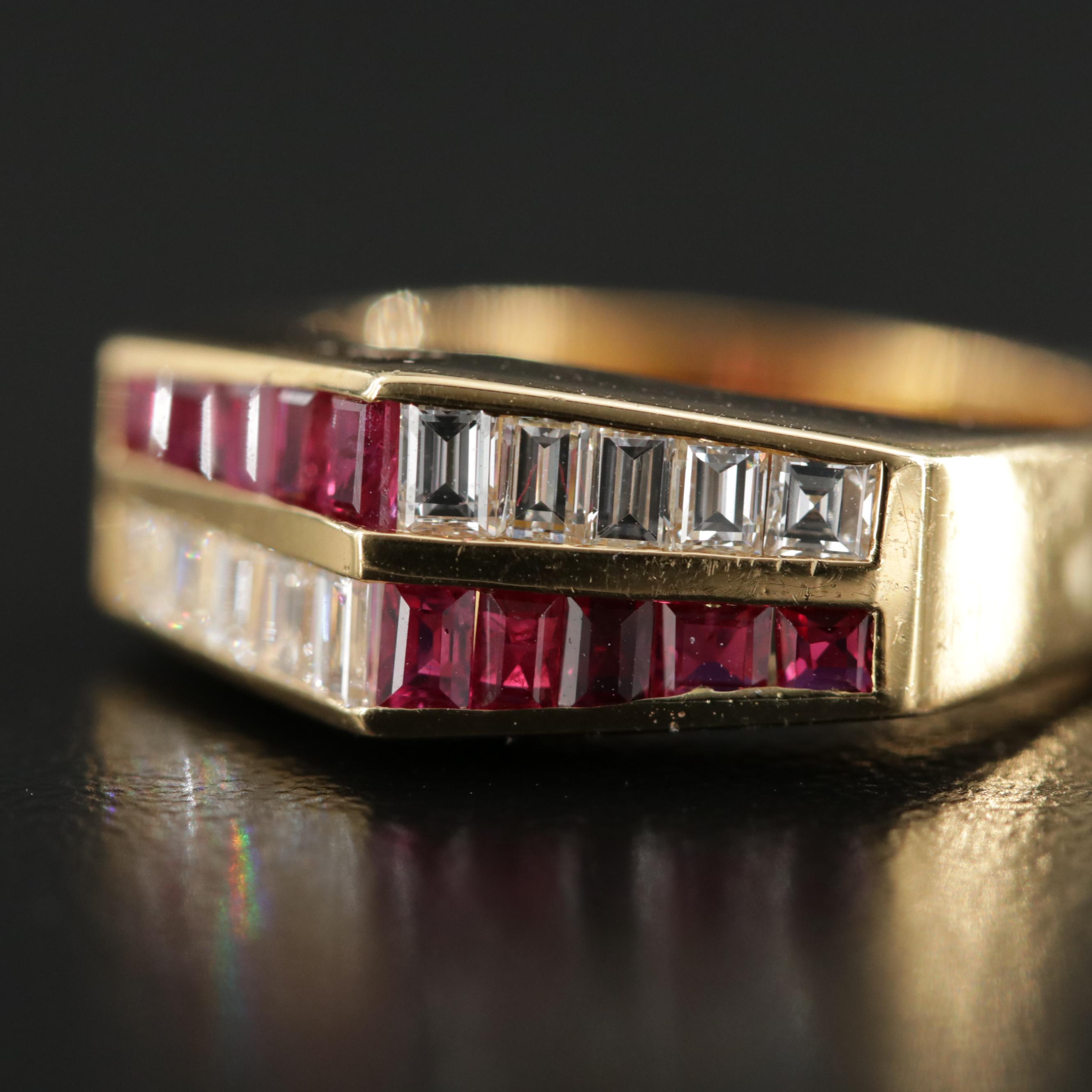 18K Gold Diamond and Ruby Channel Ring | EBTH