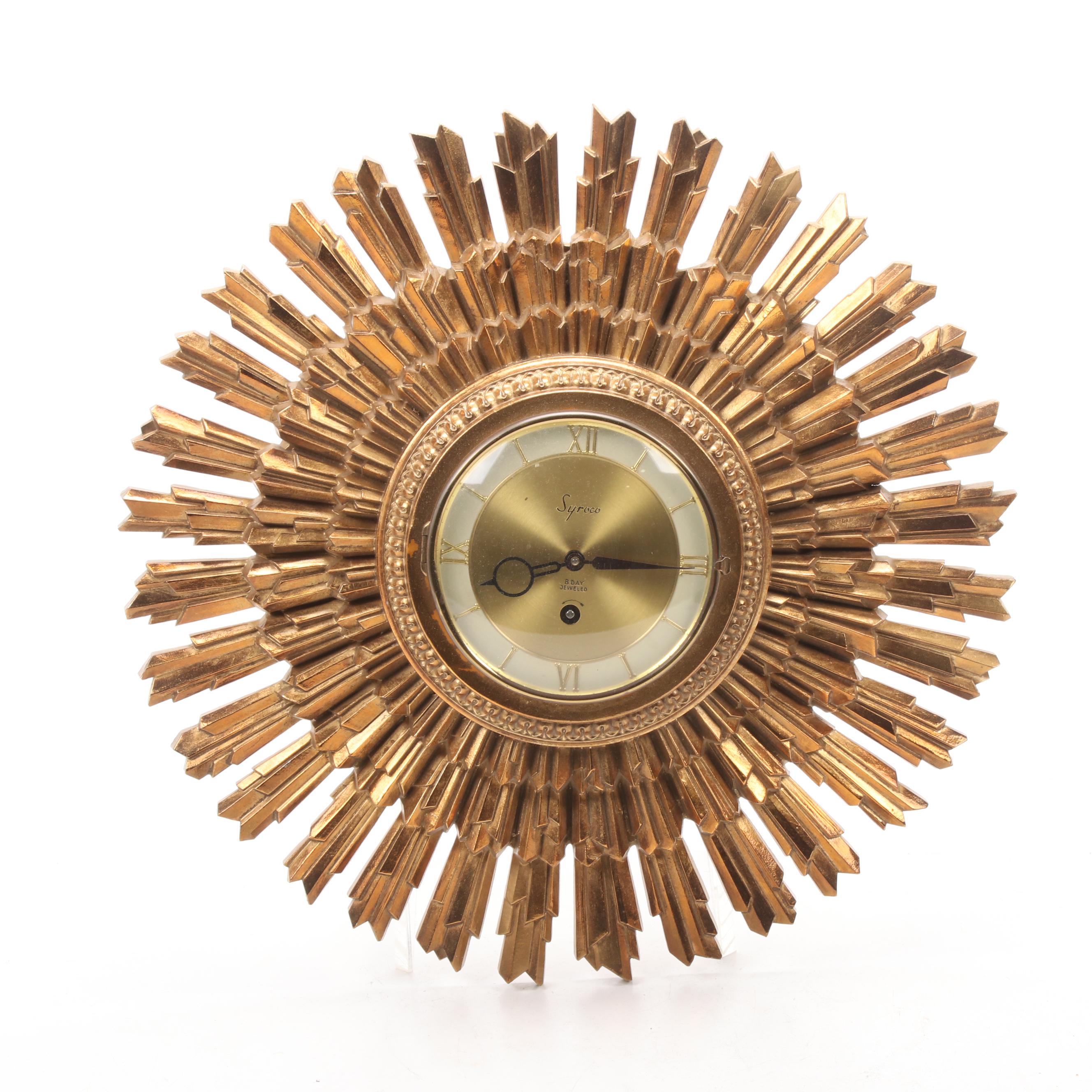 Vintage Syroco 8Day Jeweled Sunburst Wall Clock with Key EBTH
