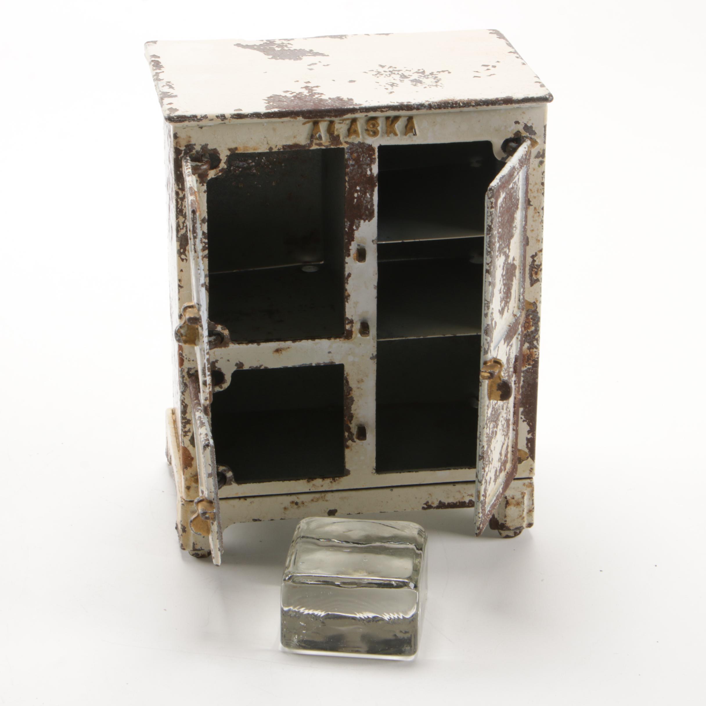 Arcade "Alaska" Cast Iron Toy Icebox with Glass Ice Block EBTH