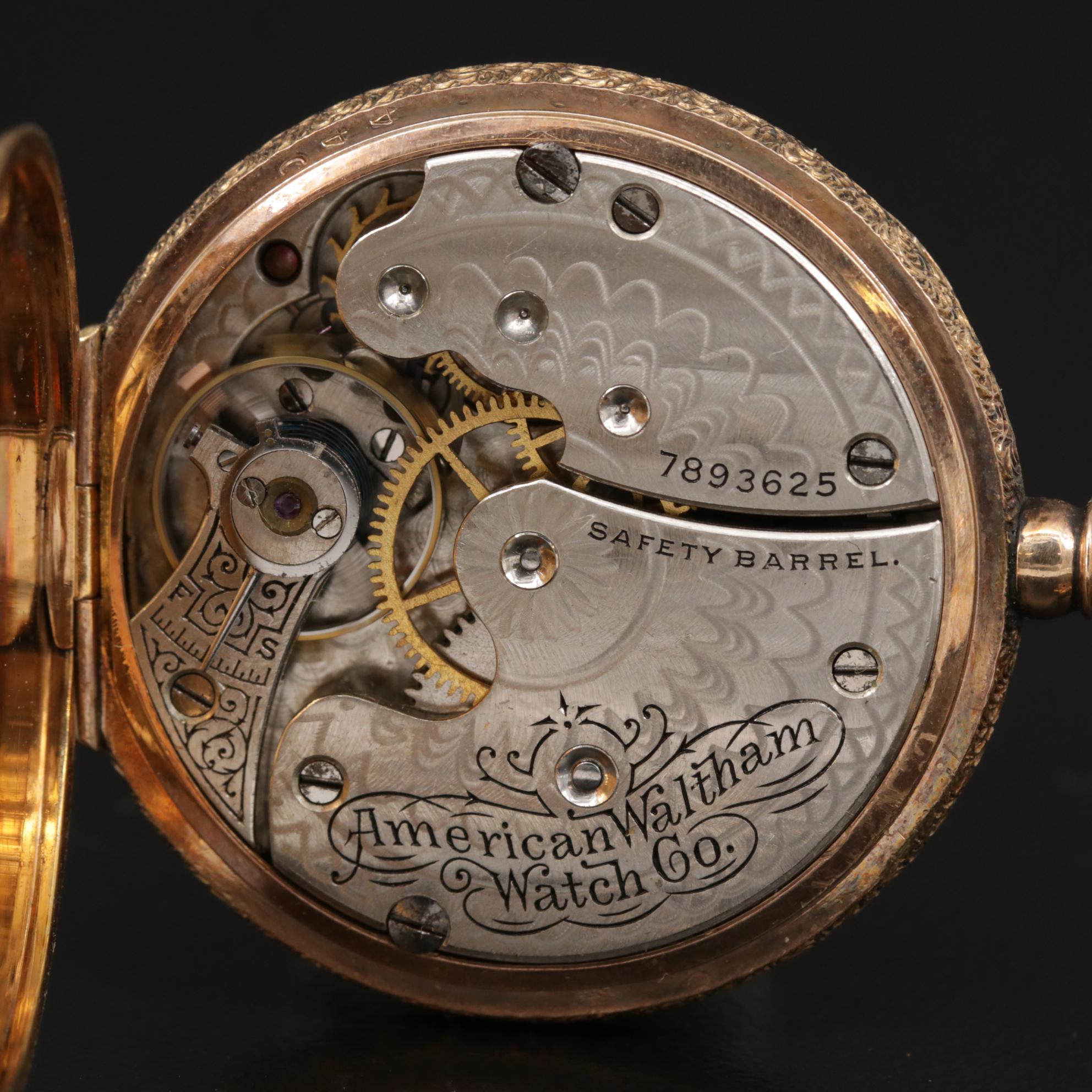 1896 American Waltham Open Face Pocket Watch with Gold Filled Fob Chain