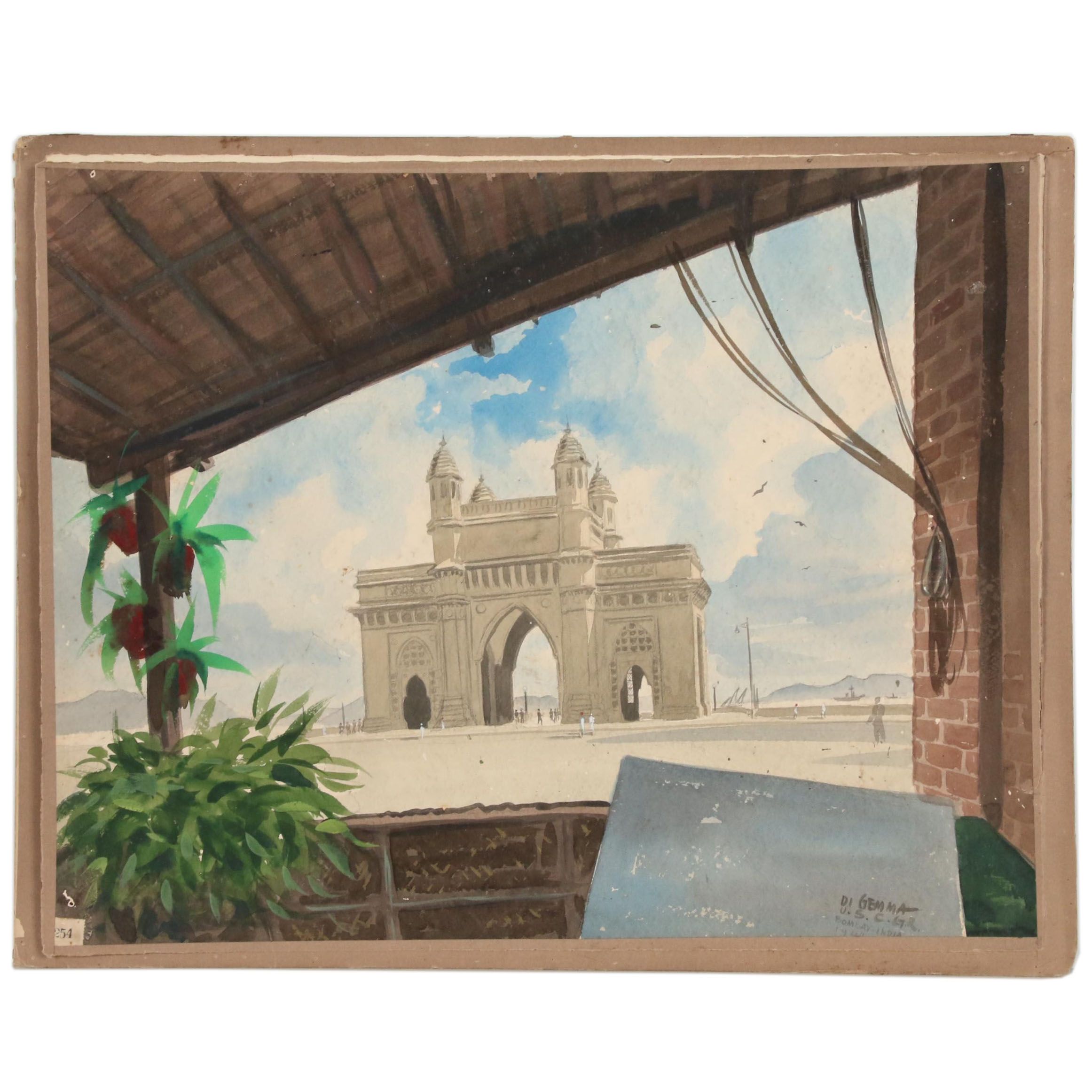 Joseph Di Gemma Watercolor Painting Gateway Of India From Red