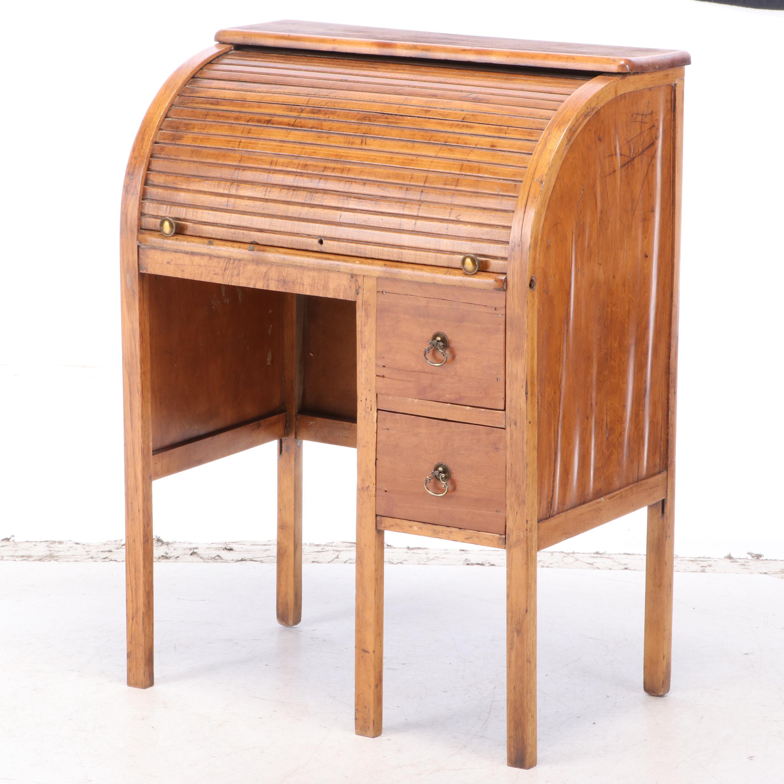 Children's Oak RollTop Desk and Chair, Early 20th Century EBTH