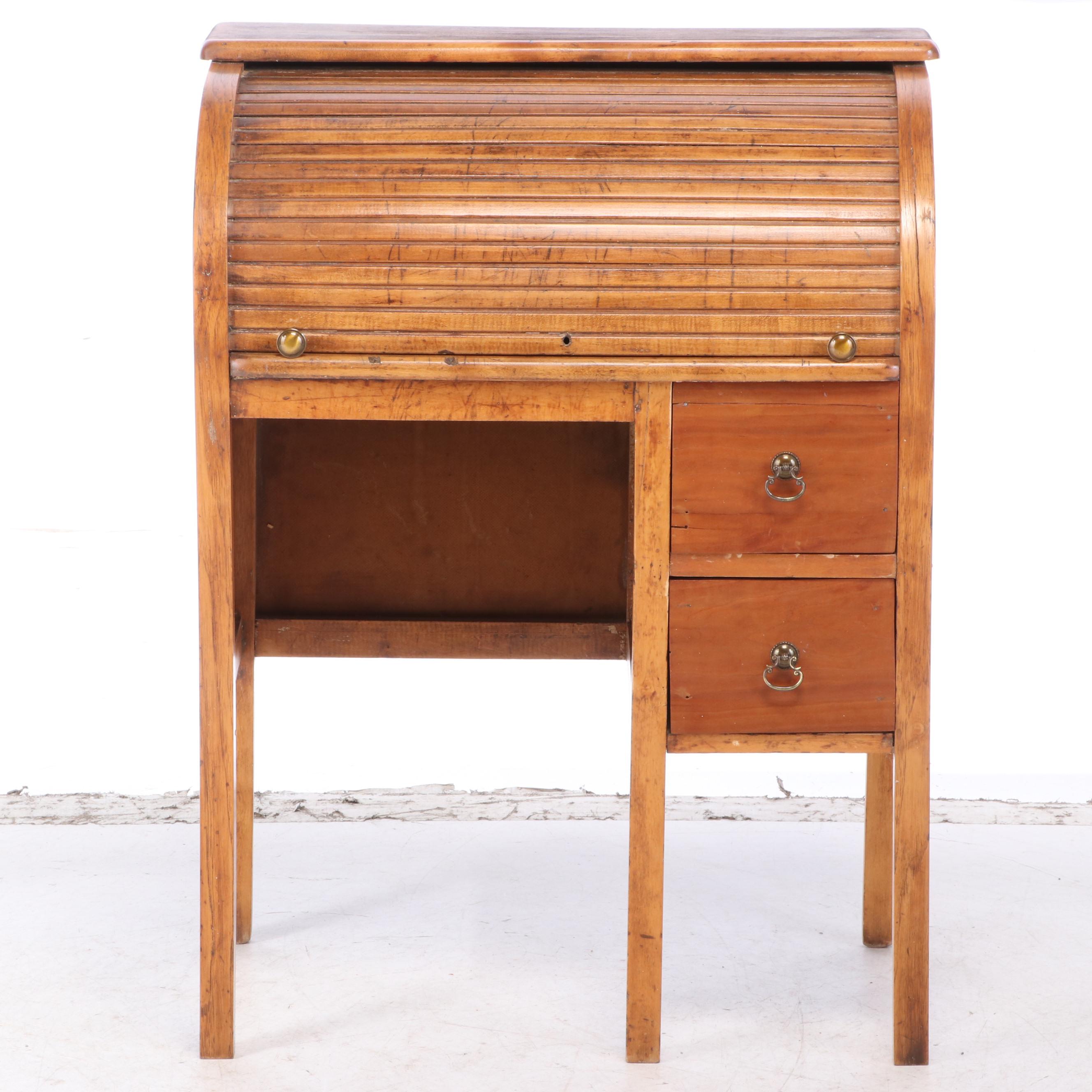 Children's Oak RollTop Desk and Chair, Early 20th Century EBTH