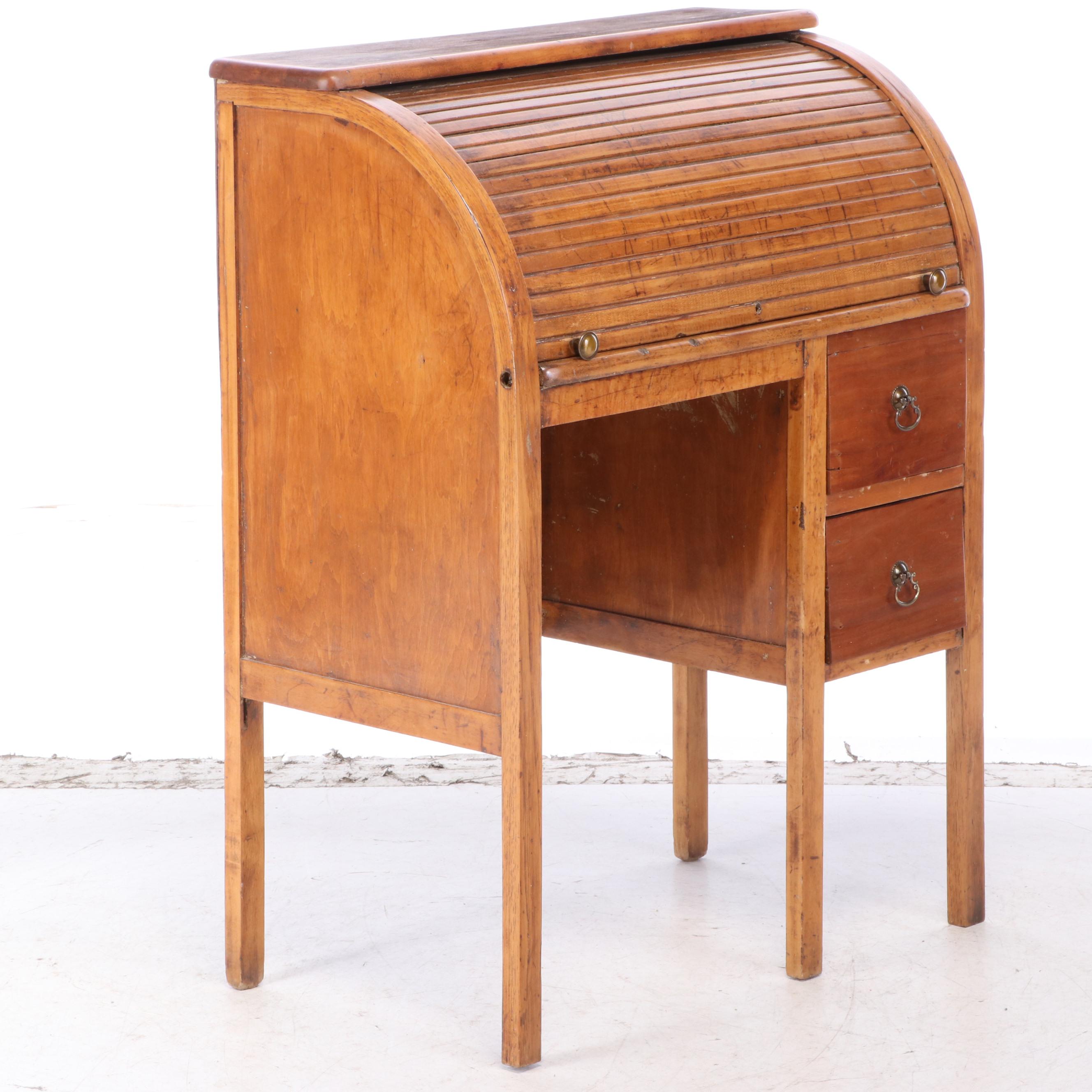 Children's Oak RollTop Desk and Chair, Early 20th Century EBTH