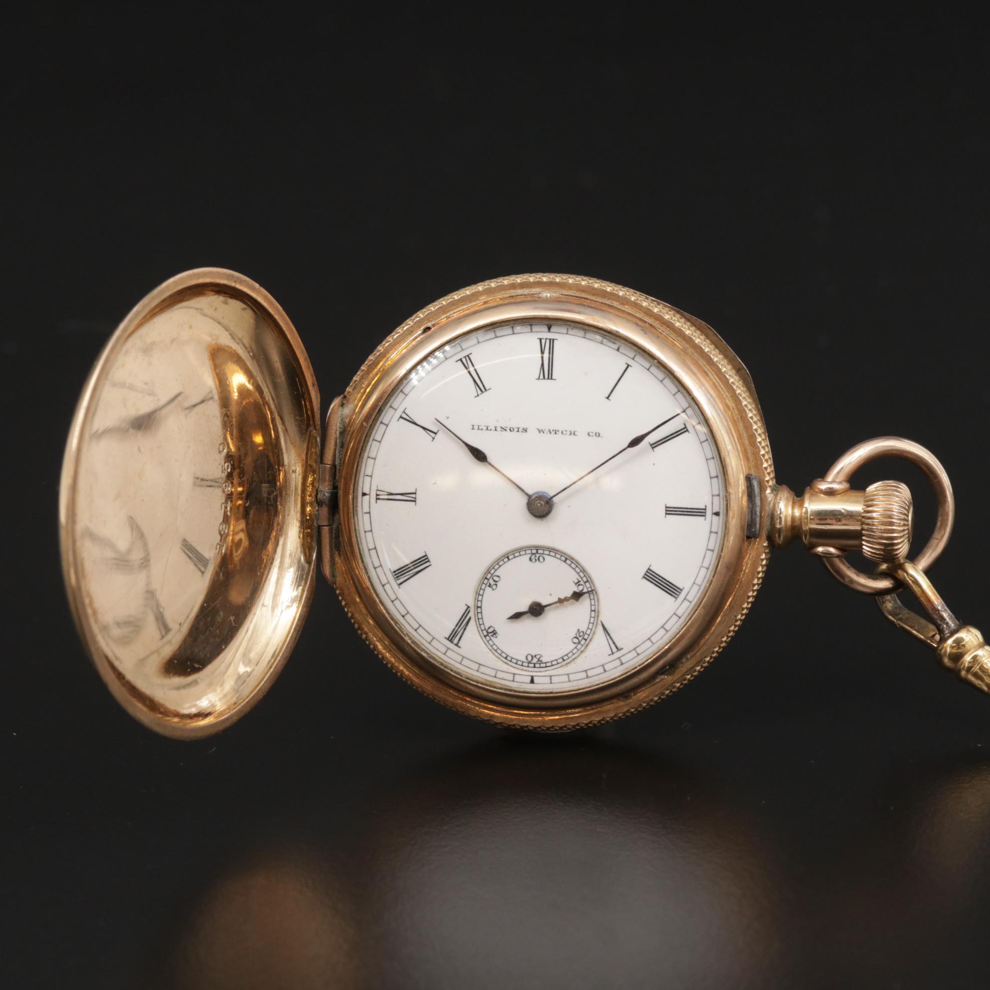 1884 Illinois Watch Co. Hunting Case Pocket Watch with Fob Chain EBTH