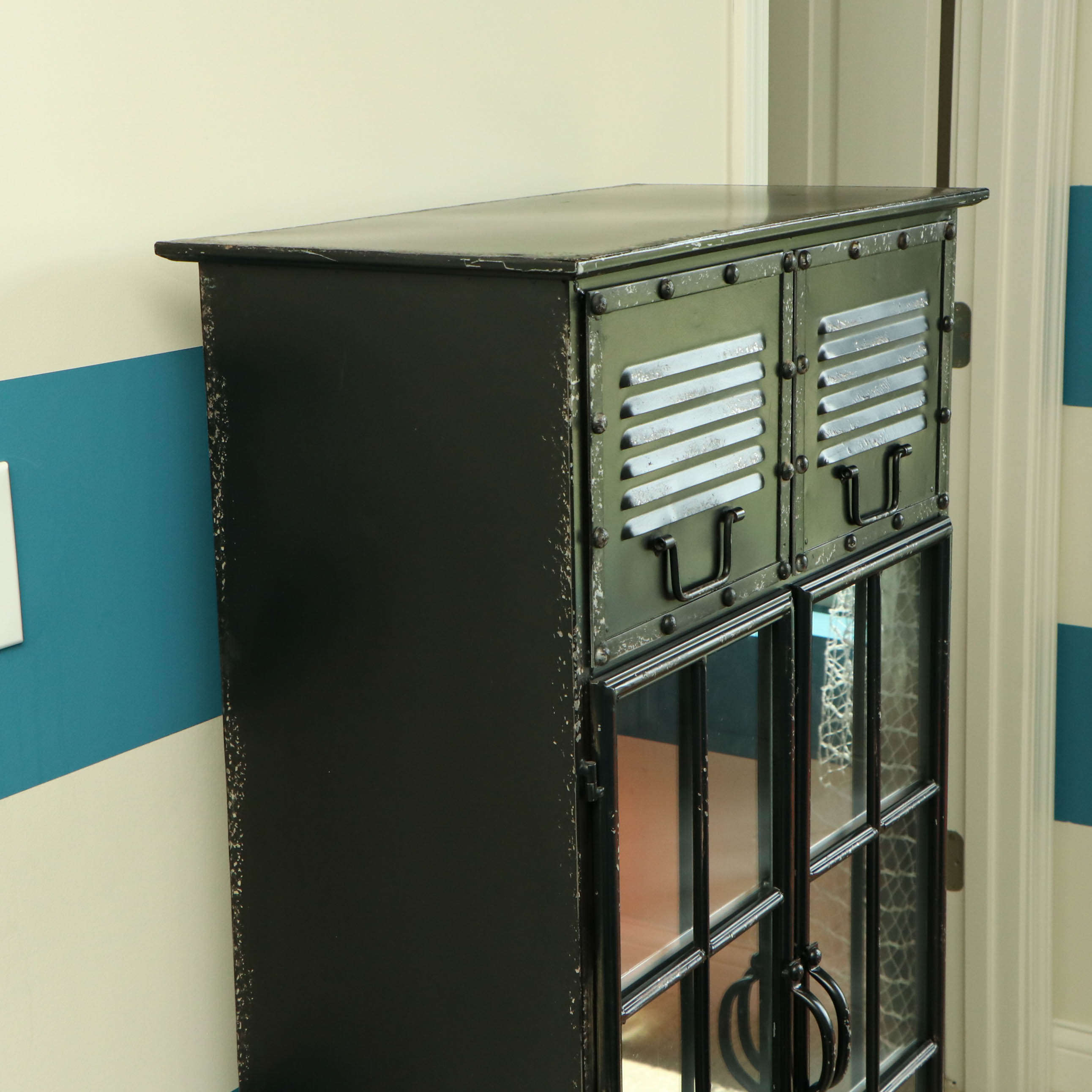 Metal Locker Style Storage Cabinet in Distressed Black Finish | EBTH