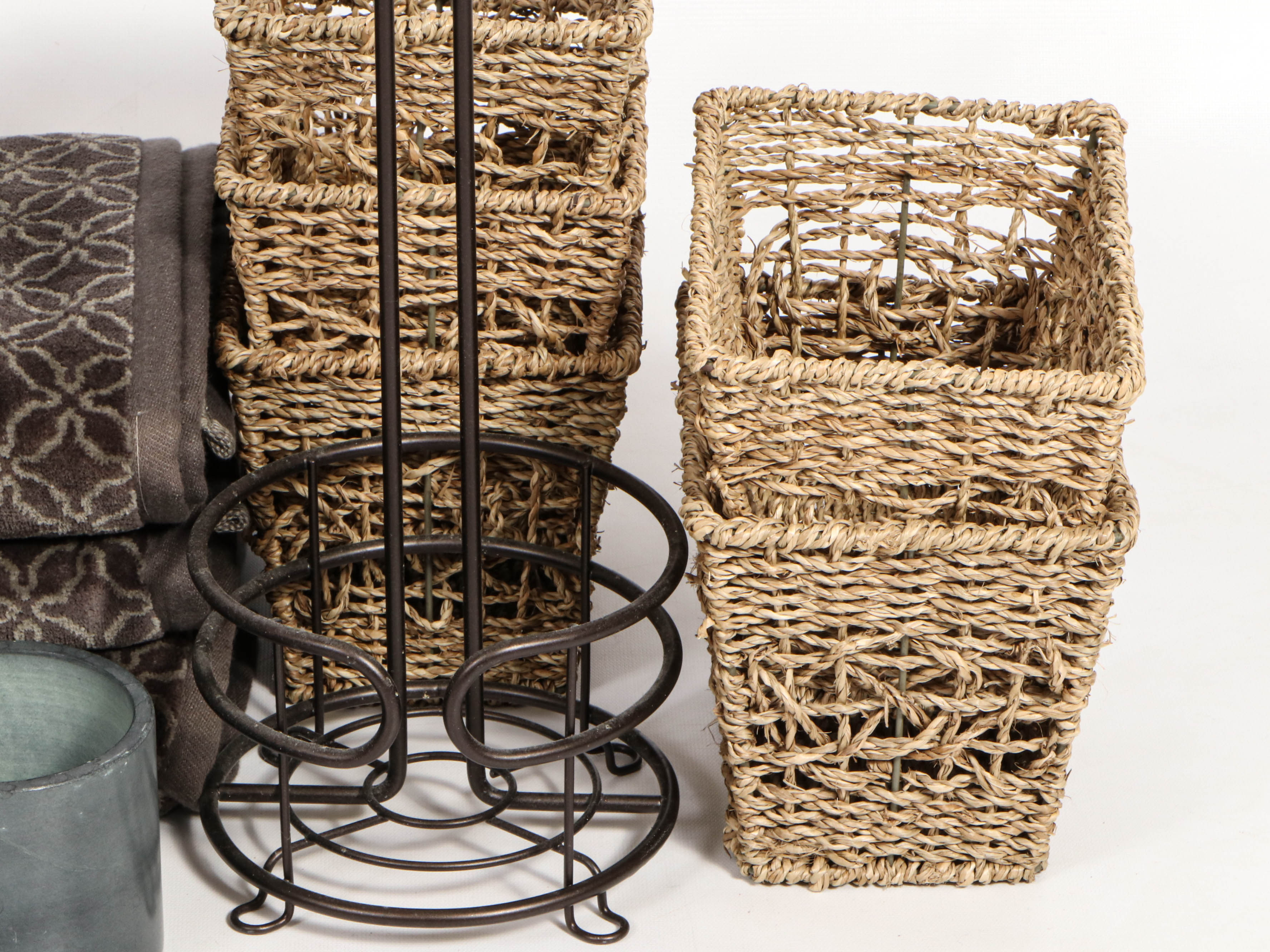Bath Linens, Wicker Storage Baskets and Bath Soaps with ...